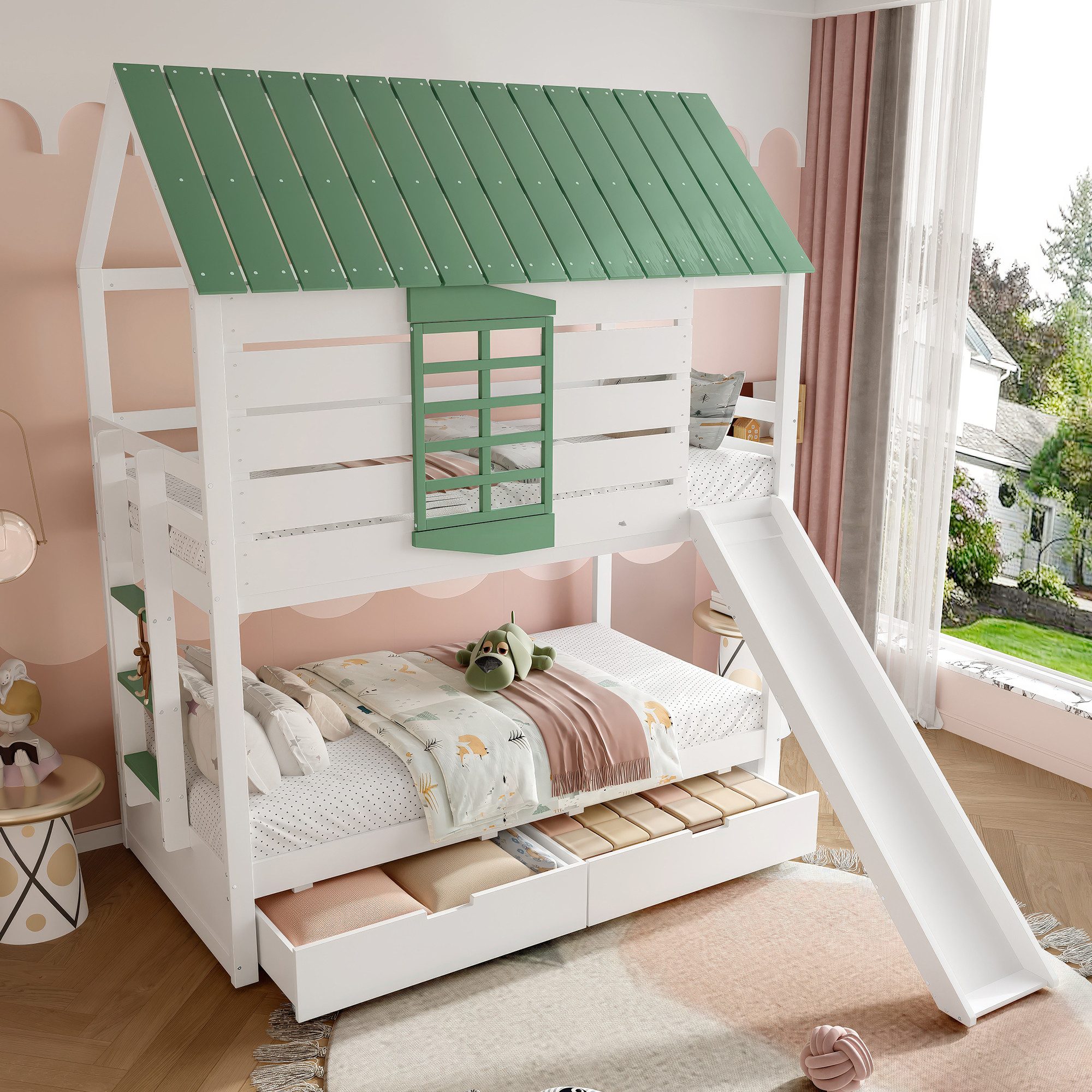 Flieks Etagenbett, Hausbett Kinderbett 90x200cm mit günstig online kaufen
