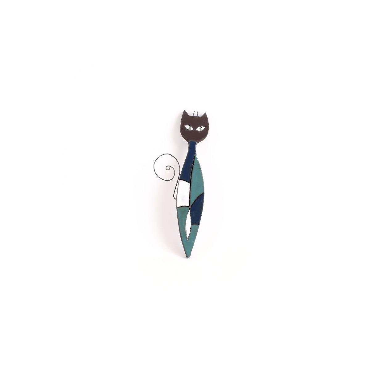 Rozos Dekofigur 46-649 - Stehender Katzenanhänger aus schwarzem Ton