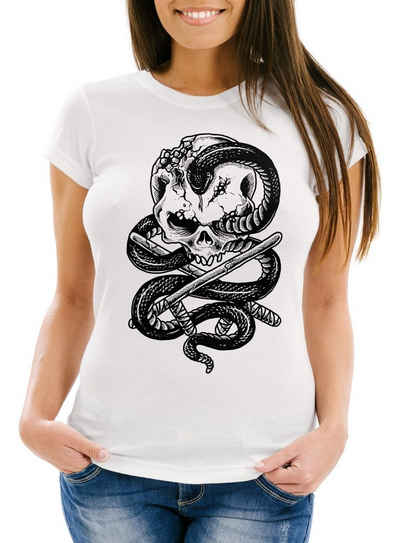 Neverless Print-Shirt »Damen T-Shirt Totenkopf Schlange Skull Snake Slim Fit Neverless®« mit Print