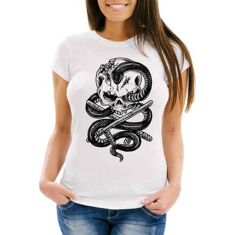 Neverless Print-Shirt Damen T-Shirt Totenkopf Schlange Skull Snake Slim Fit Neverless® mit Print