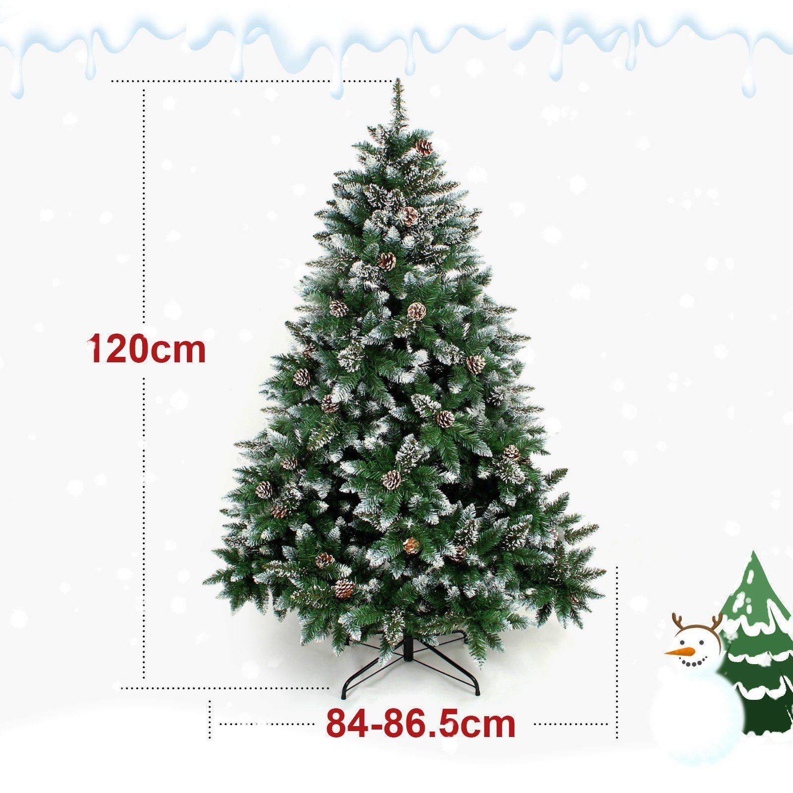 Yorbay Künstlicher Weihnachtsbaum Künstlicher Tannenbaum mit Schnee, Kiefernzapfen, mit Ständer, Weihnachtsbaum Christbaum für Weihnachten-Dekoration