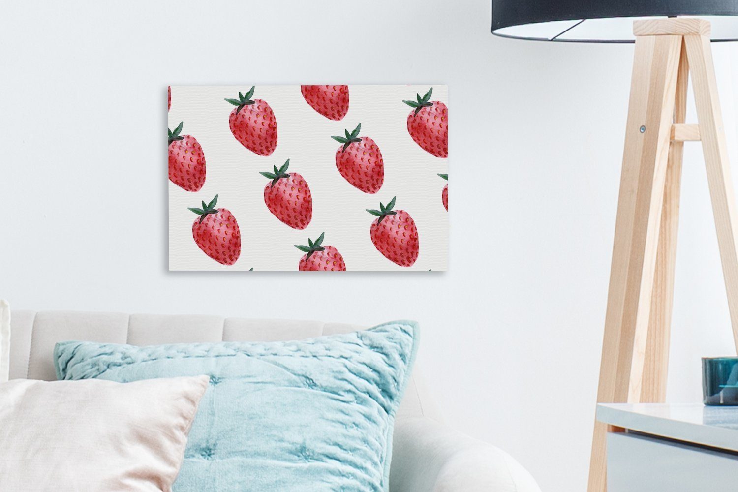 Erdbeere Muster Wandbild - Leinwandbild Aufhängefertig, 30x20 St), Leinwandbilder, cm (1 - OneMillionCanvasses® Wanddeko, Aquarell,