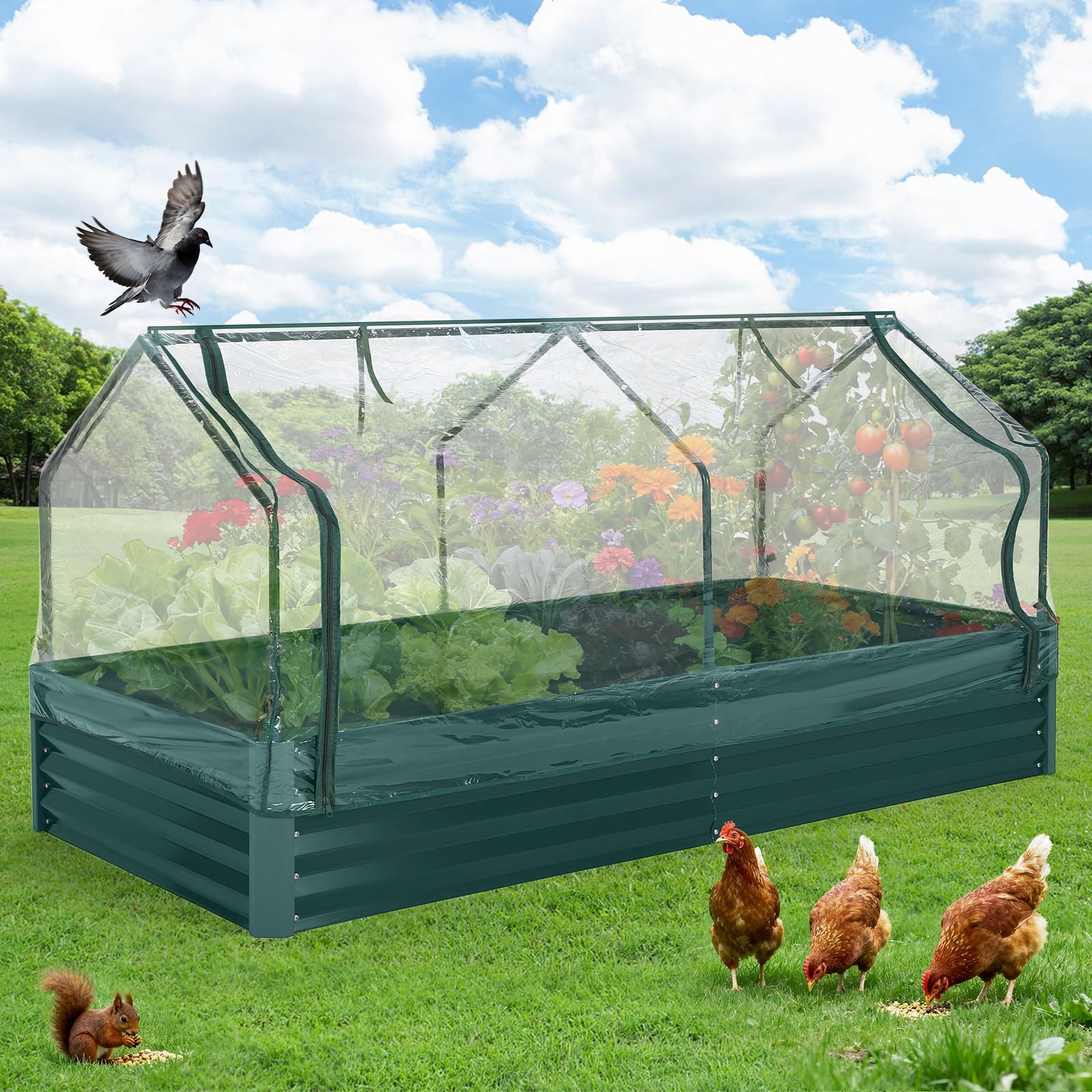 GarveeMore Hochbeet aus Metall(Stahl) mit/ohne PVC-Abdeckung für den Garten & Balkon, außen, offener Boden, für Gemüse & Kräuter & Blumen