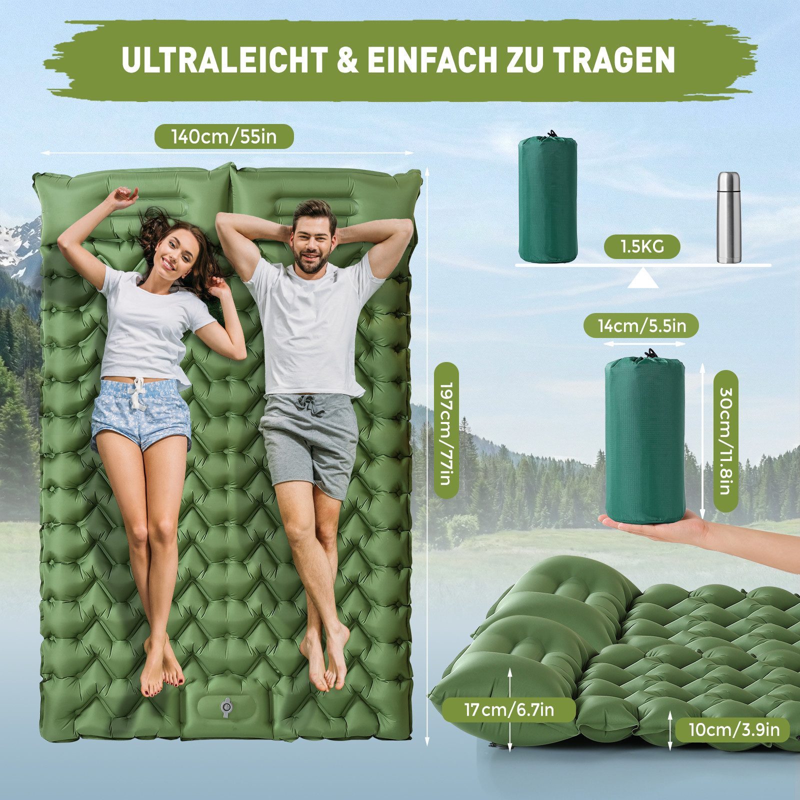Elegear Isomatte Isomatte 10cm+Faltbarer Bollerwagen 120L Set für Camping Strand Reisen, (Set, 2-tlg., 1 x Bollerwagen; 1 x Isomatte), Fußpumpe, 100 kg Traglast, All-Terrain Räder, Kompakt & Tragbar