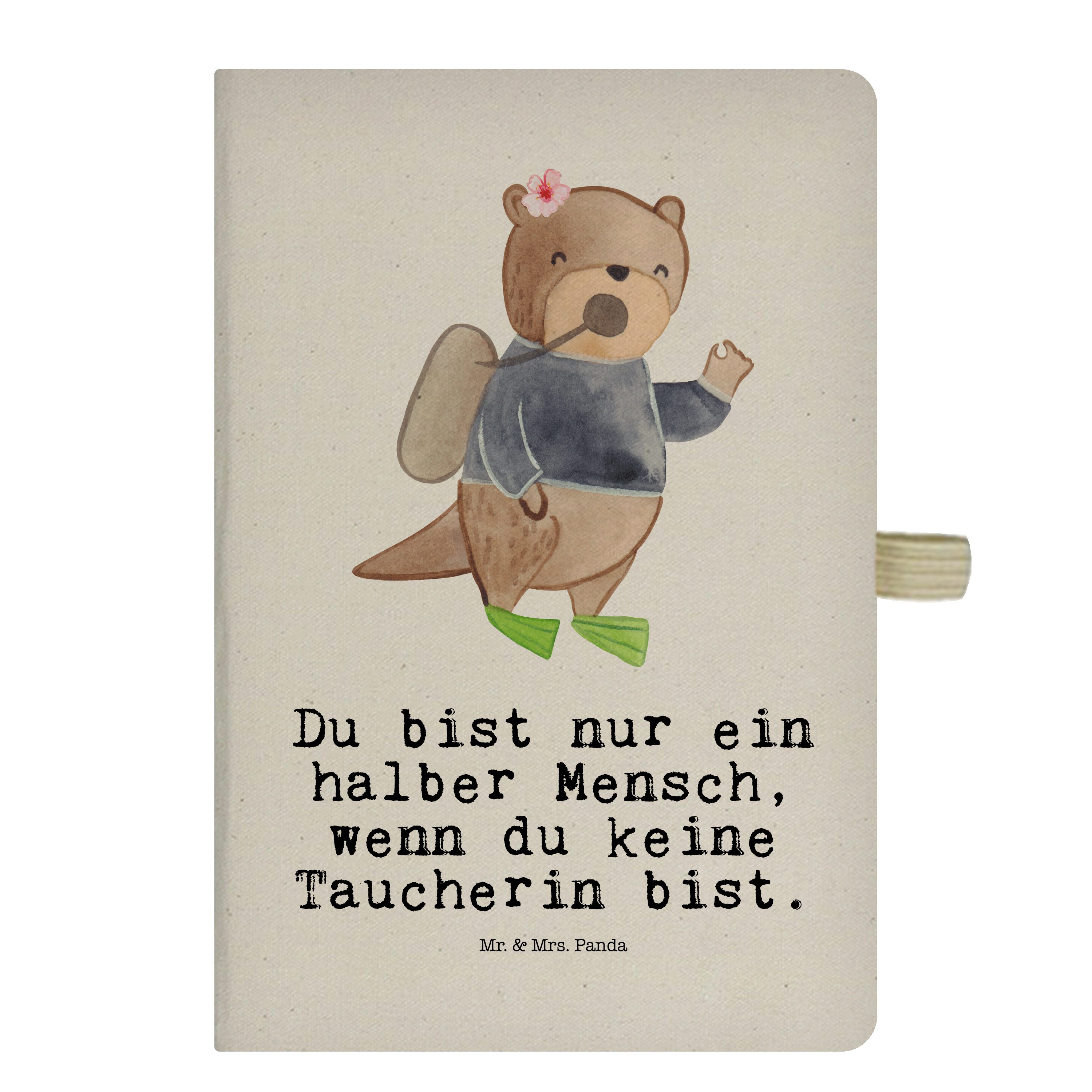 Mr. & Mrs. Panda Notizbuch Taucherin mit Herz - Transparent - Geschenk, Schreibheft, Eintragebuc Mr. & Mrs. Panda