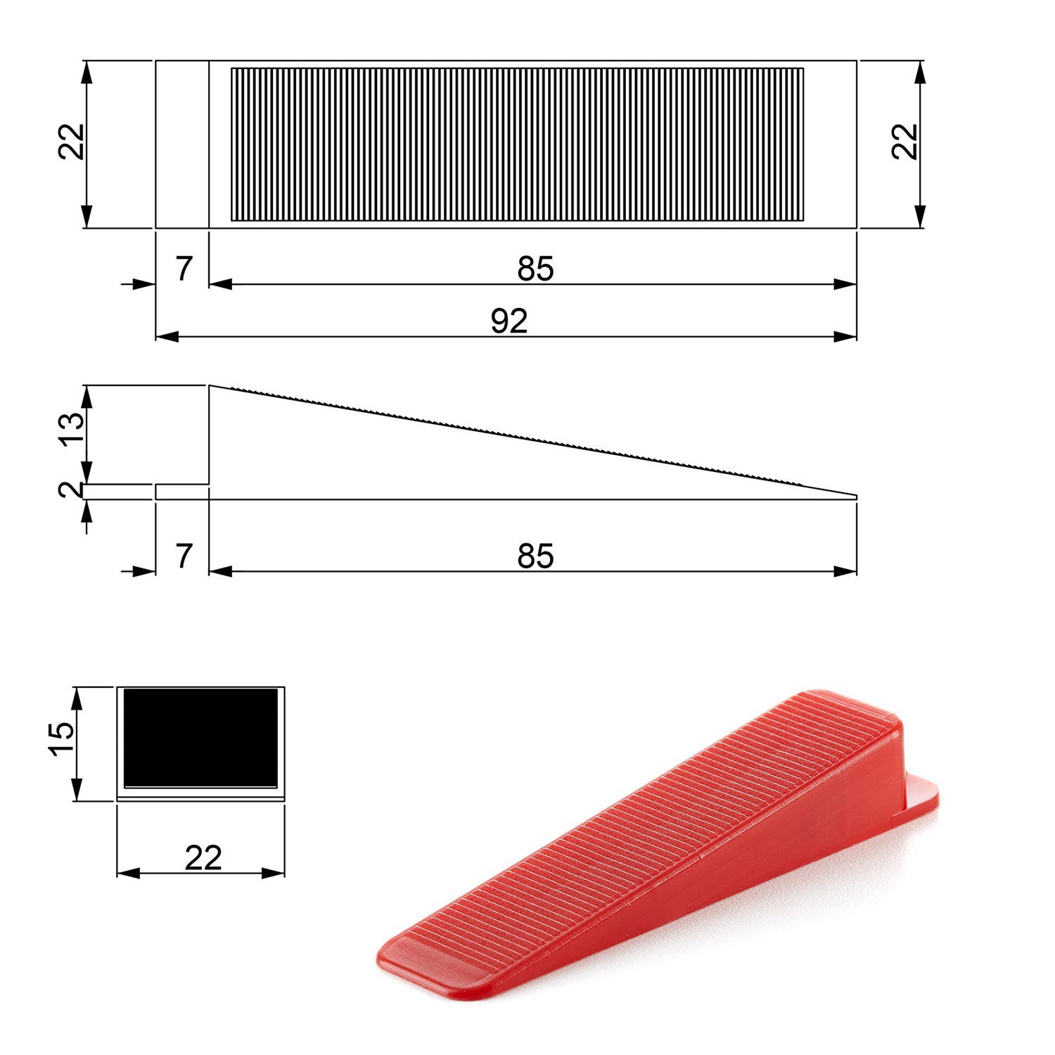 BigDean Montagekeil Set aus Kunststoff – Nivellierkeile 1-15mm Steigung, (Set, 100-St., Montagekeile), Niveliersystem, Montagekeile, Praktischer Helfer, DIY & Profis