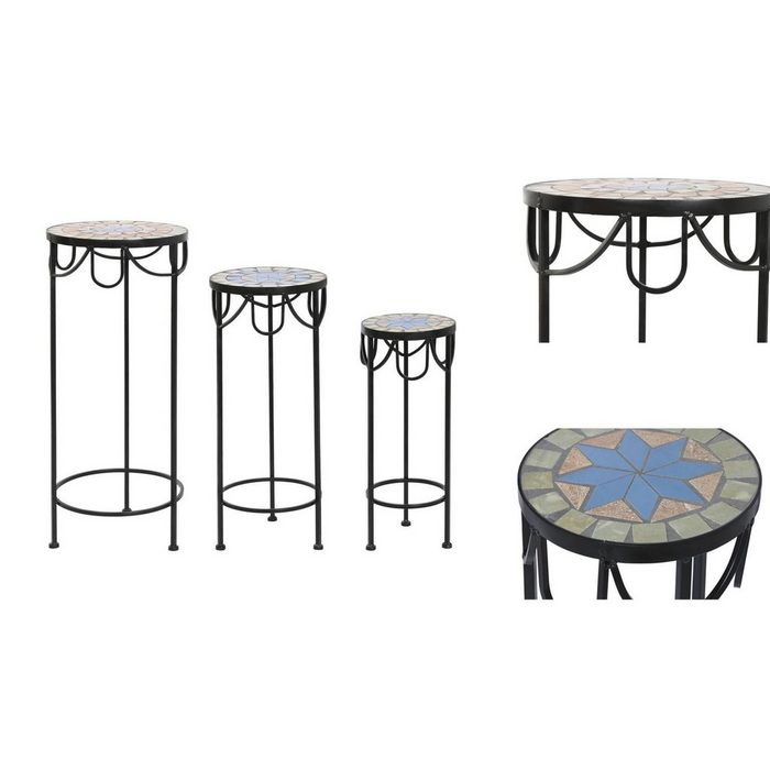 Bigbuy Esstisch Set mit 3 Tischen DKD Home Decor Blau aus Keramik Schwarz schmiedeeisern 3 Stücke 30 x 30 x 69 cm
