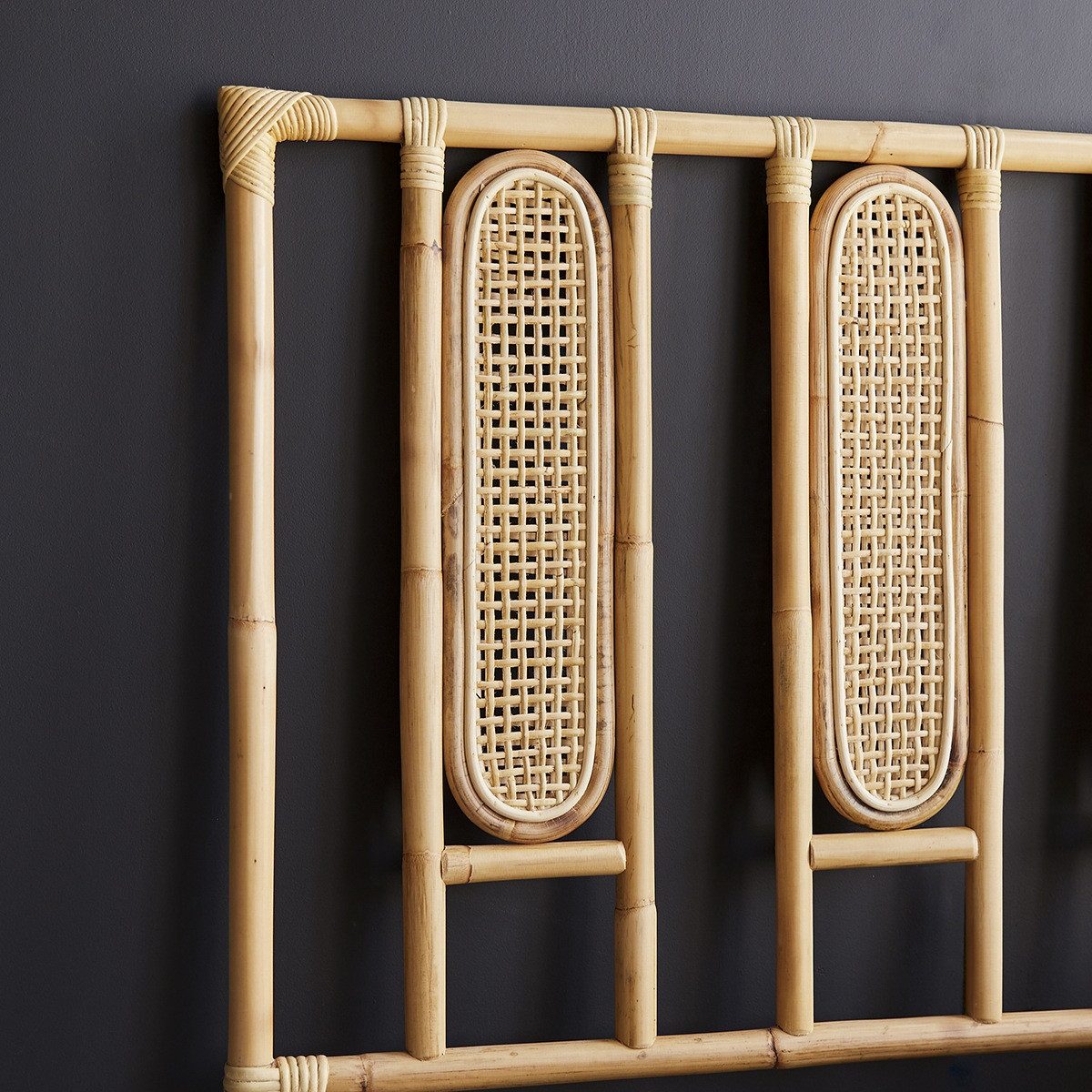 Tikamoon Massivholzbett Kopfteil aus Rattanstäben 160 Paulette (1-tlg)