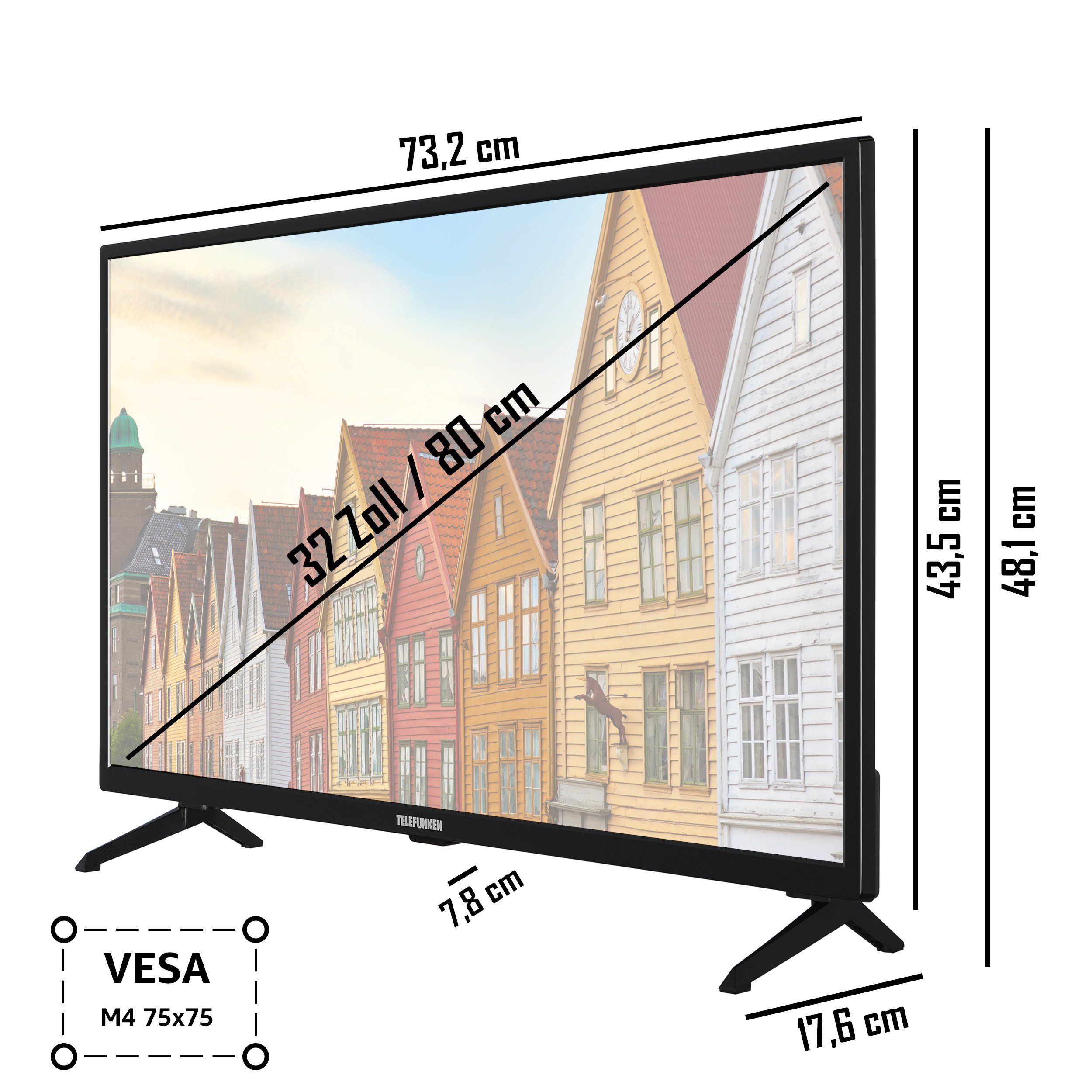 Telefunken XF32SN550SD LCD-LED Fernseher cm/32 HD+ Triple-Tuner 6 HDR, Zoll, gratis) Full - HD, Smart TV, (80 Monate