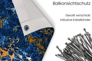 MuchoWow Balkonsichtschutz Marmor - Textur - Gold - Blau (1-St) Balkonbanner, Sichtschutz für den Balkon, Robustes und wetterfest