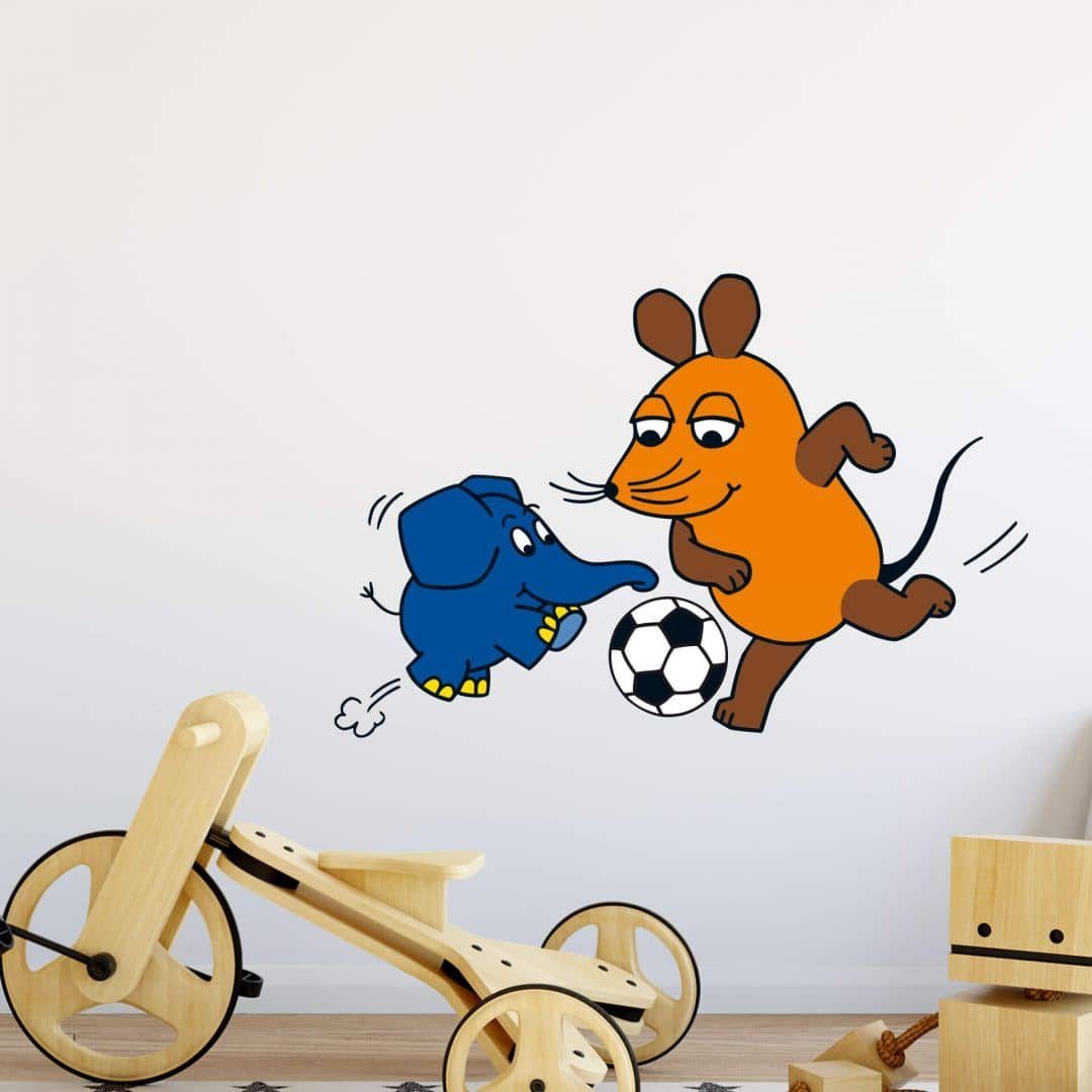 Die Maus Wandtattoo Kinderzimmer Wandbild Fußball Maus Elefant Aufkleber Junge Mädchen, selbstklebend, entfernbar