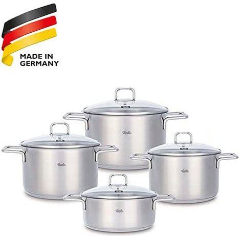 Fissler Topf-Set Hamburg, Edelstahl 18/10 (Set, 4-tlg., je 1 Kochtopf Ø 16, 20, 24 cm, 1 Bratentopf Ø 20 cm, mit Deckel), Induktion Made in Germany - Premium Qualität