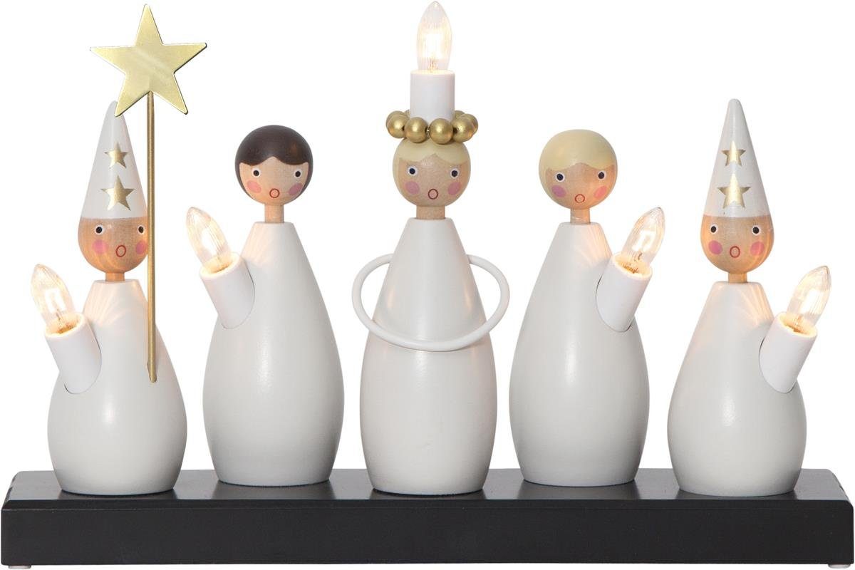STAR TRADING Fensterleuchter Fensterleuchter Lucia Chor 5flammig warmweiße Lampen innen 22cm weiß, Glühlampe