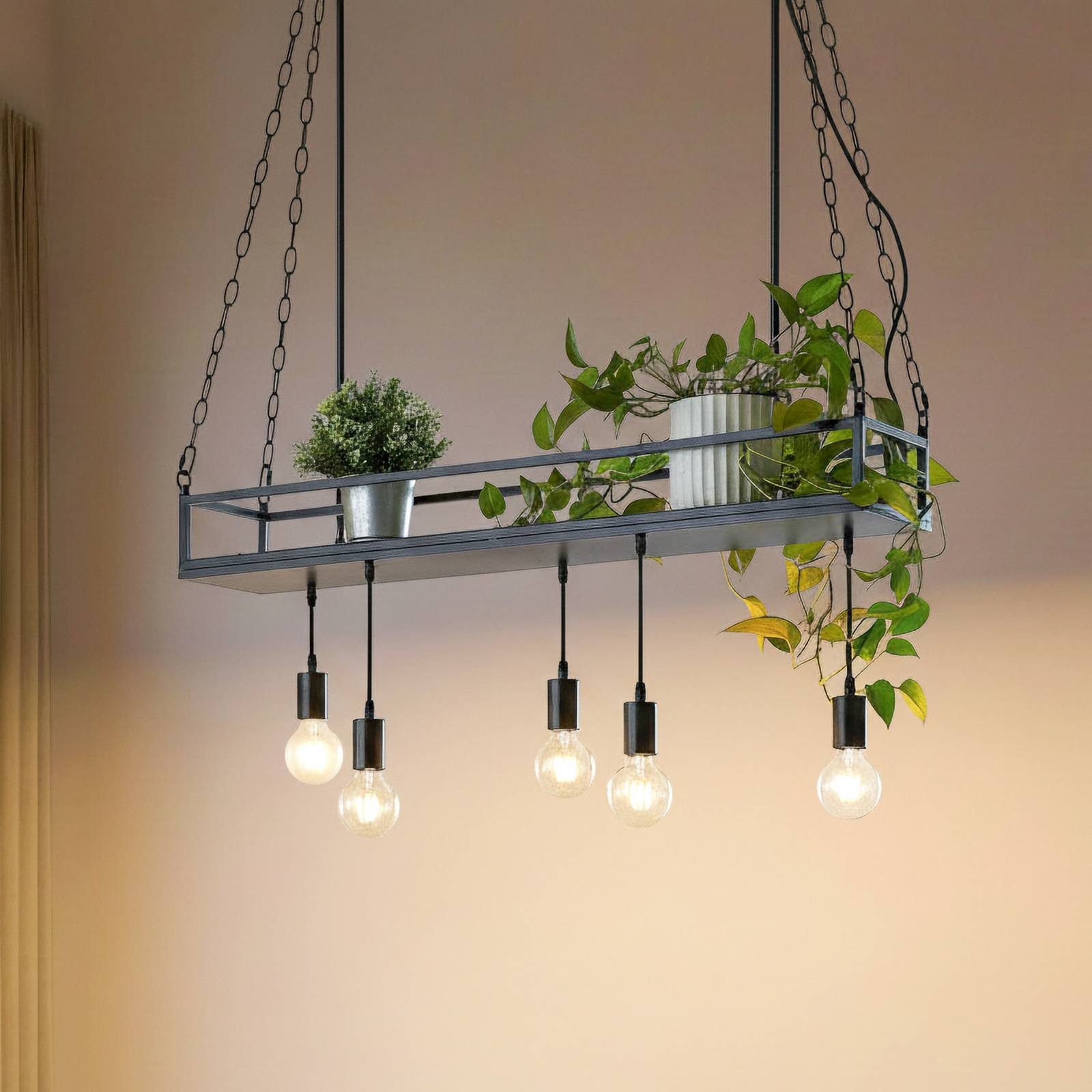 Lindby Hängeleuchte Kirista, Metall, Schwarz IP20, 5 x 15 W LED