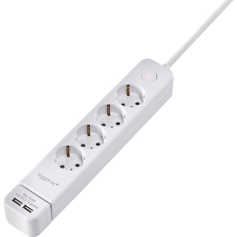 Sygonix 5fach Steckdosenleiste & USB Ladeadapter Steckdosenleiste, mit USB, mit Schalter