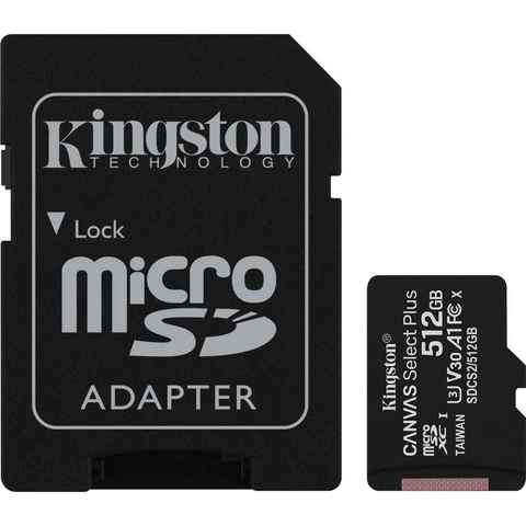 Kingston Canvas Select Plus microSD 512GB + ADP Speicherkarte (512 GB, UHS-I Class 10, 100 MB/s Lesegeschwindigkeit)