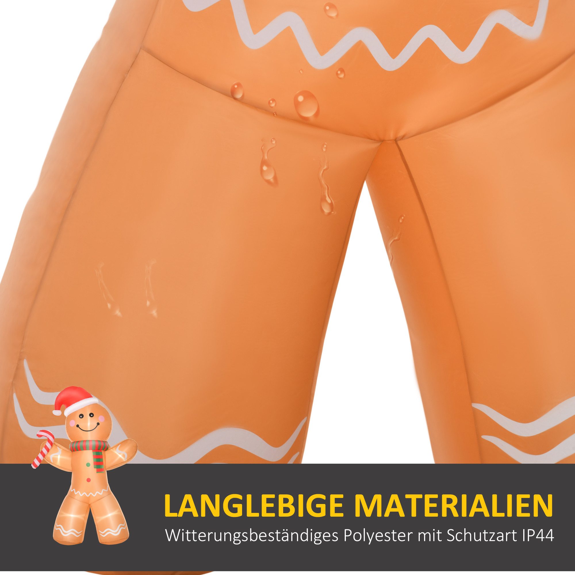 HOMCOM Weihnachtsfigur Aufblasbare Weihnachtsdeko Lebkuchenmann mit LED & Zuckerstange (Weihnachten Gärten Dekoration, Gelb), Aufblasbarer Lebkuchenmann – Bild 5 von 5