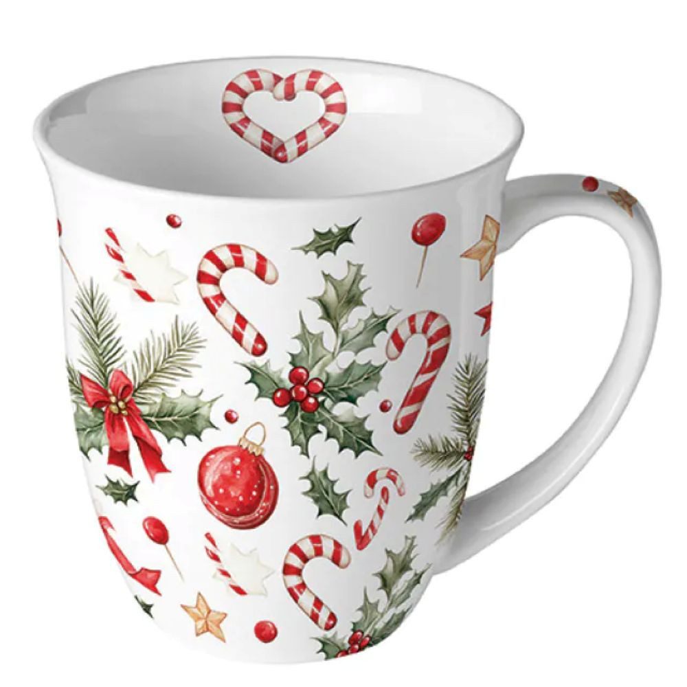 Ambiente Luxury Paper Products Becher Weihnachten, Tasse, Weihnachtsbecher, Silvester, Herbst, Winter, 1-tlg., Porzellan Trinkbecher ca 400ml, Blumen - Ambiente, Christmas Elements, Tasse, Weihnachtstasse, Kaffeetasse, Teetasse, Becher, 0,4 L, Weihnachtsmotiv, Weihnachten, Advent, Winter, Kaffeebecher, Teebecher, Geschenkidee, Weihnachtsgeschirr, Weihnachtstasse, Tee/Kaffee Tasse, Ideal als Geschenk