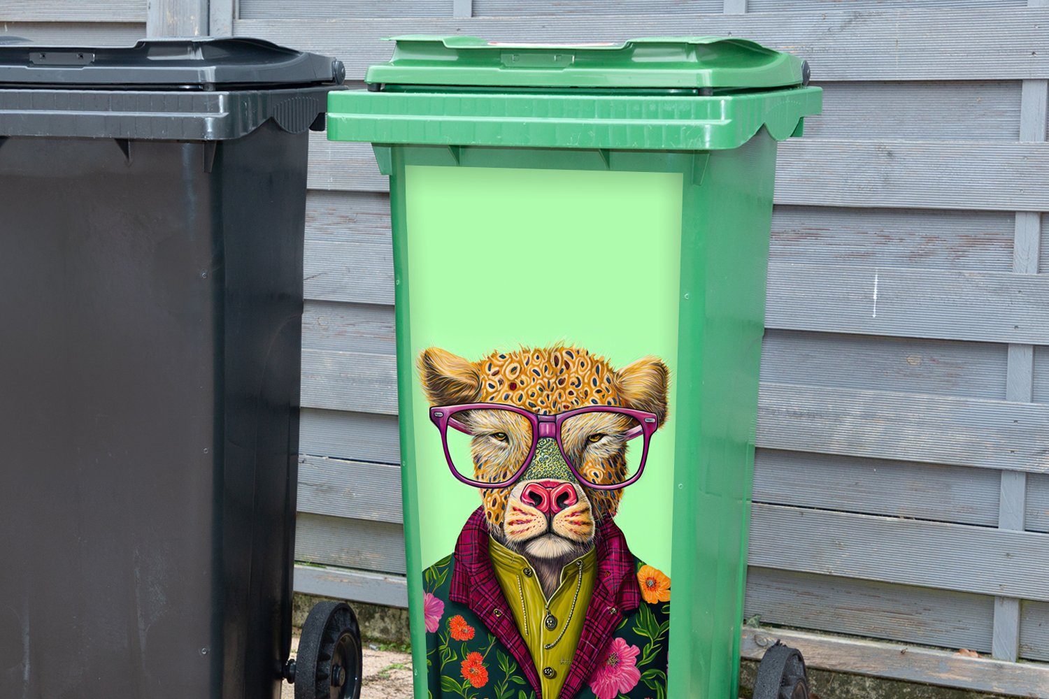 Abfalbehälter Wandsticker Design Container, Brille - Sticker, MuchoWow Hund (1 Tiere Mülleimer-aufkleber, - - St), Mülltonne,
