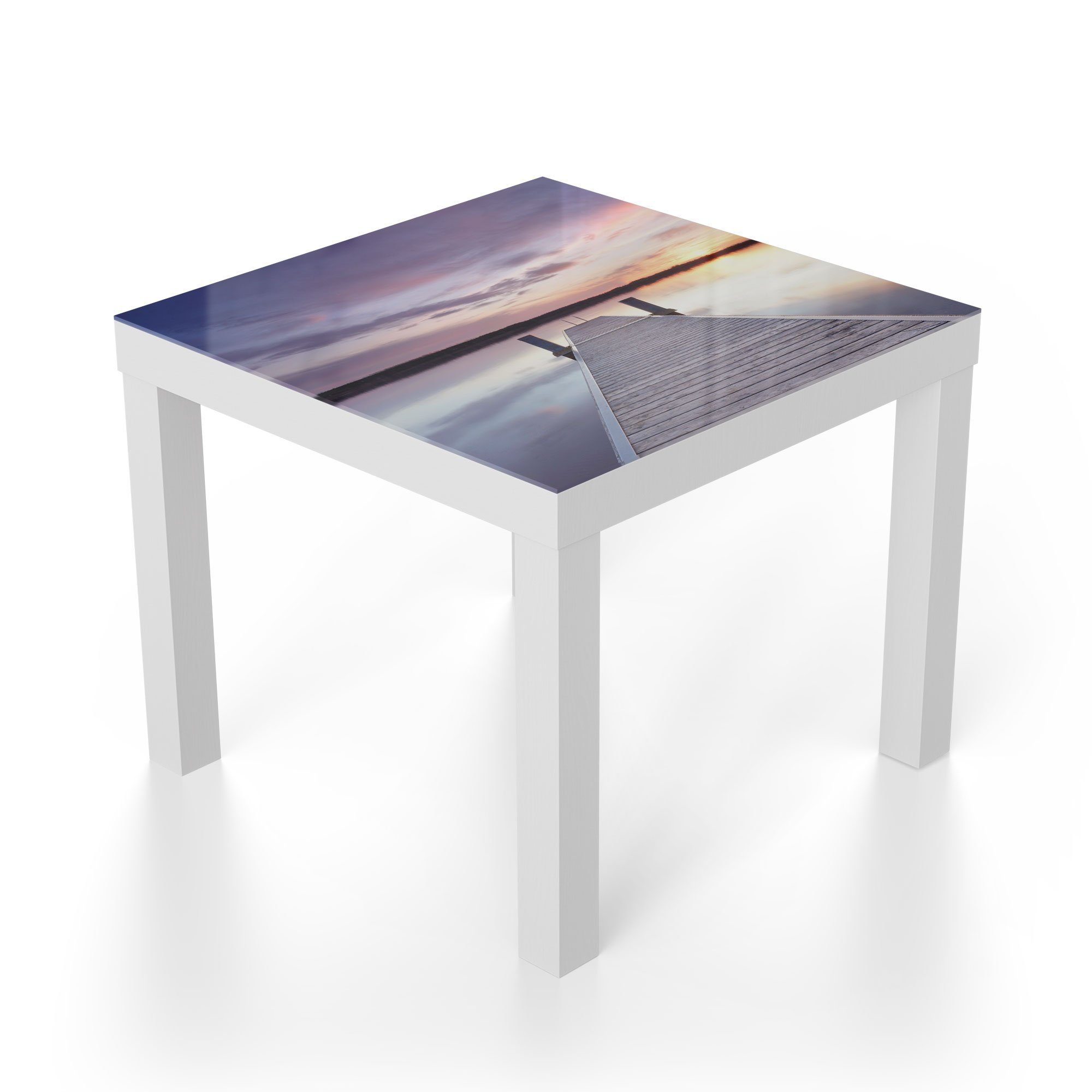 DEQORI Couchtisch 'Verlassener Holzsteg', Glastisch Beistelltisch Weiß Glas modern
