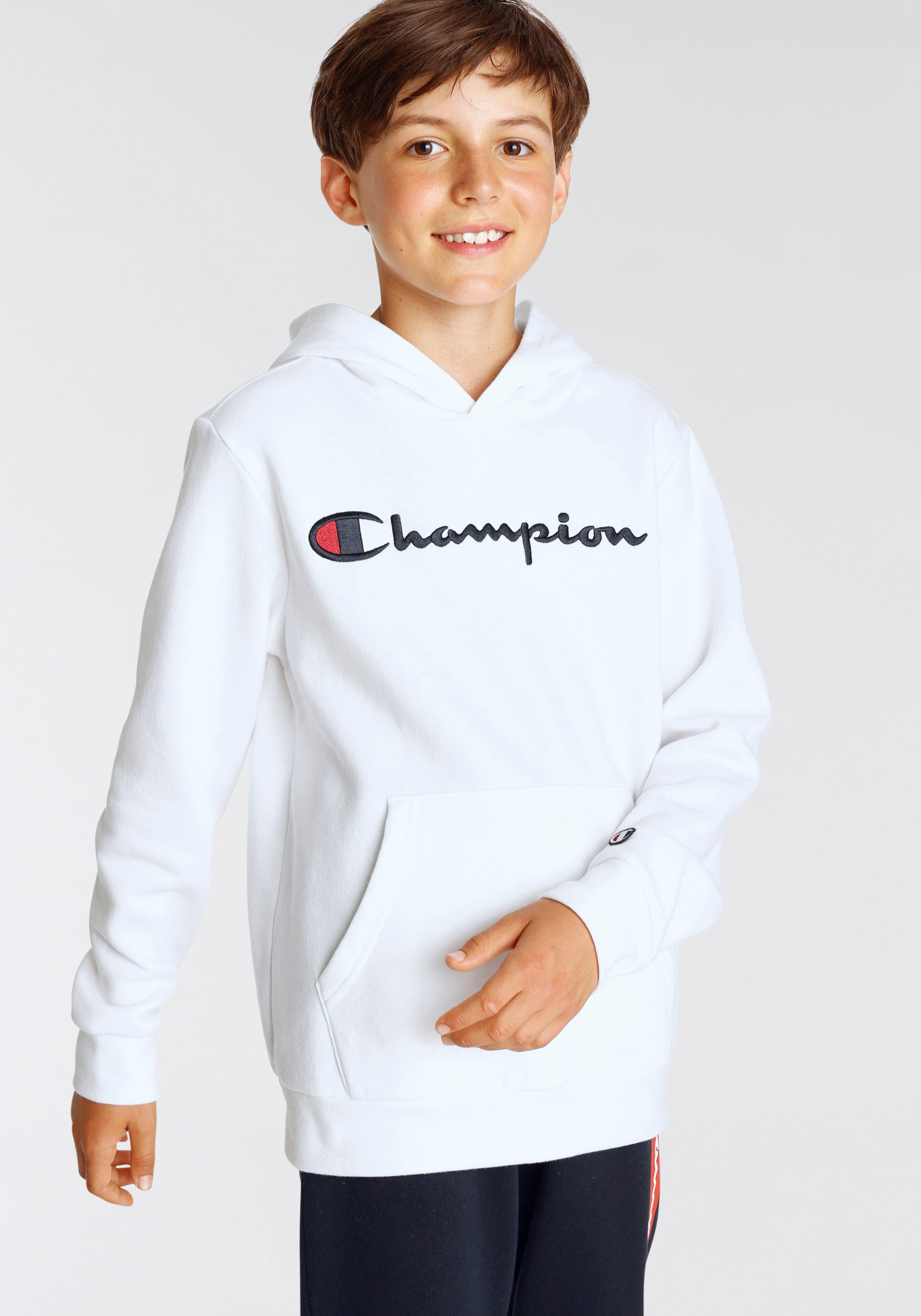 Champion Sweatshirt Classic Hooded Sweatshirt large Logo - für Kinder weiß
