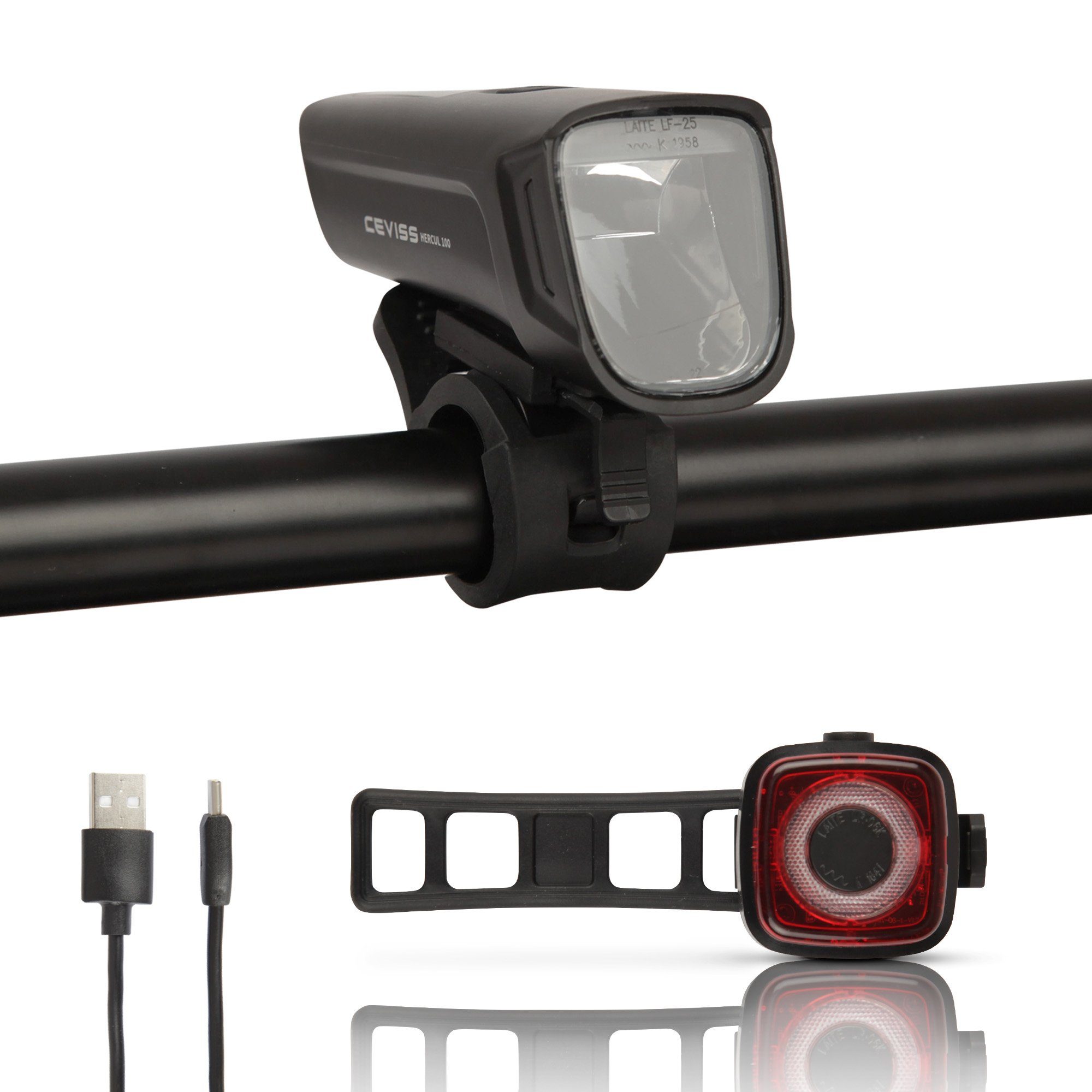 Bestlivings Fahrradbeleuchtung Set LED Premium "Akku" 100/75/50 Lux, Leuchtmittel weiß, Sichtweite: 200m, wasserdicht, Silikon-Halterung
