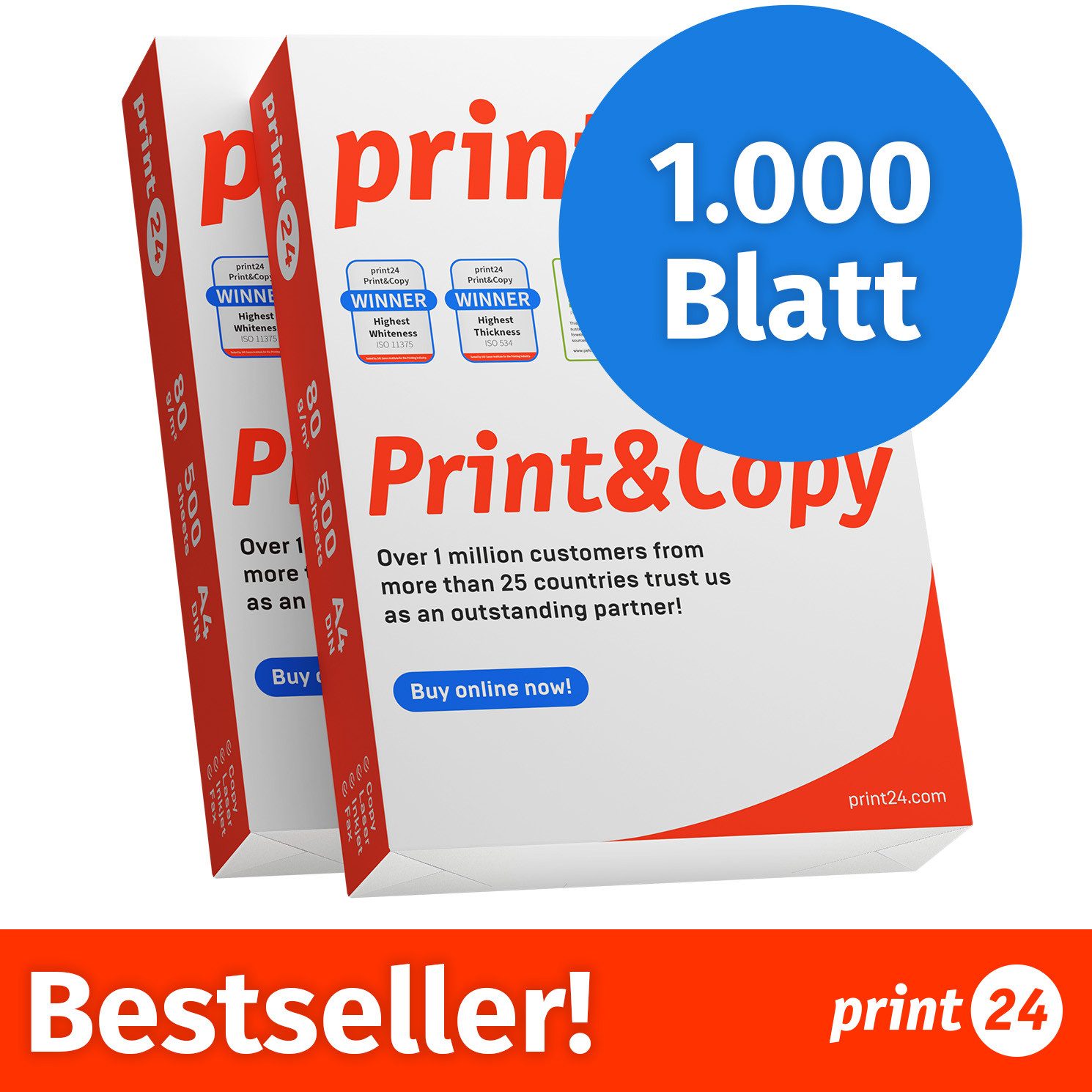 print24 Drucker- und Kopierpapier Kopierpapier 1000 Blatt A4 80g Premium Weiß PEFC zertifiziert, PEFC-Zertifikat (GFA-PEFC-COC-500582)