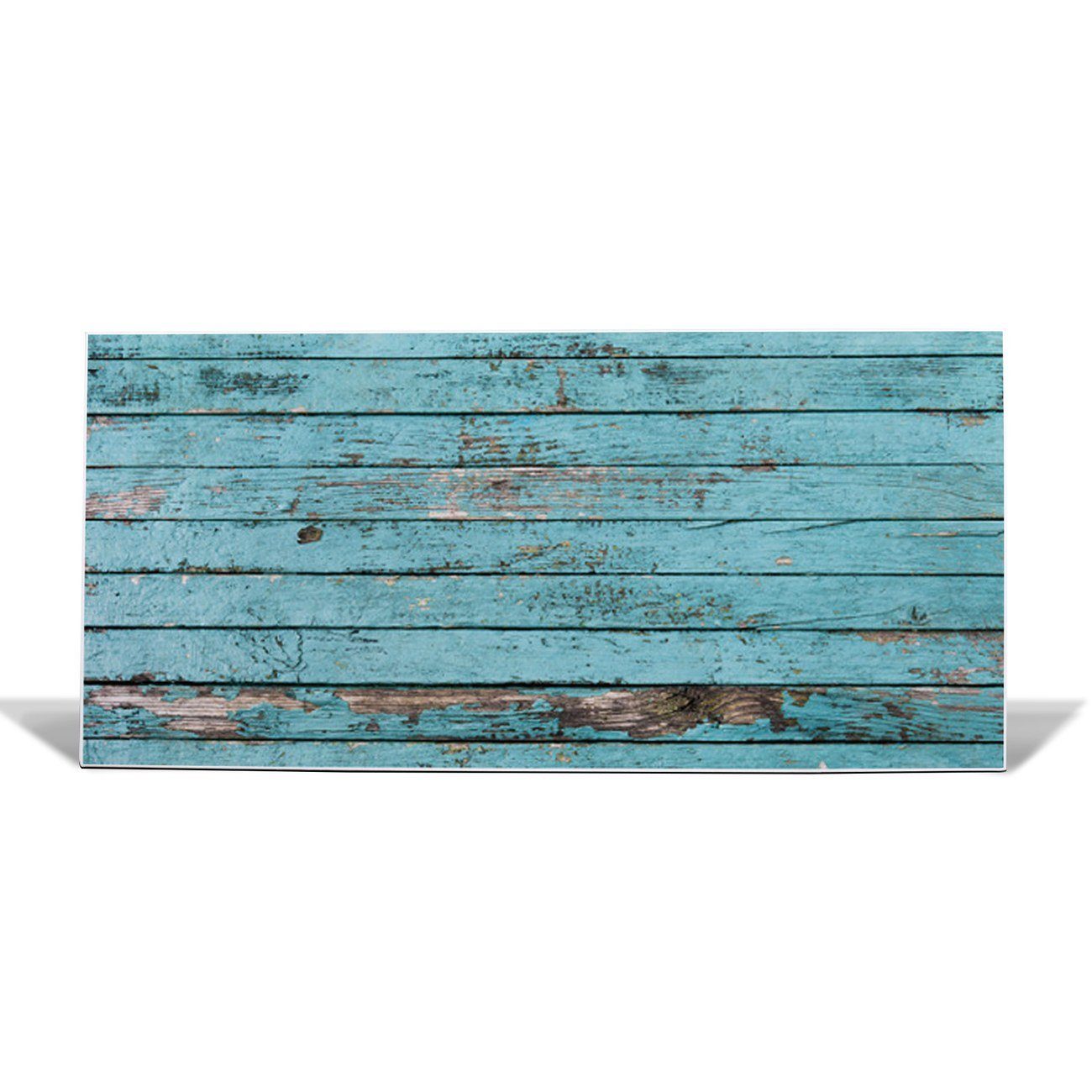 banjado Wandtafel Stahl Blaue Holzlatten, (inkl. 4 Magnete, Stahlmagnettafel) weiß