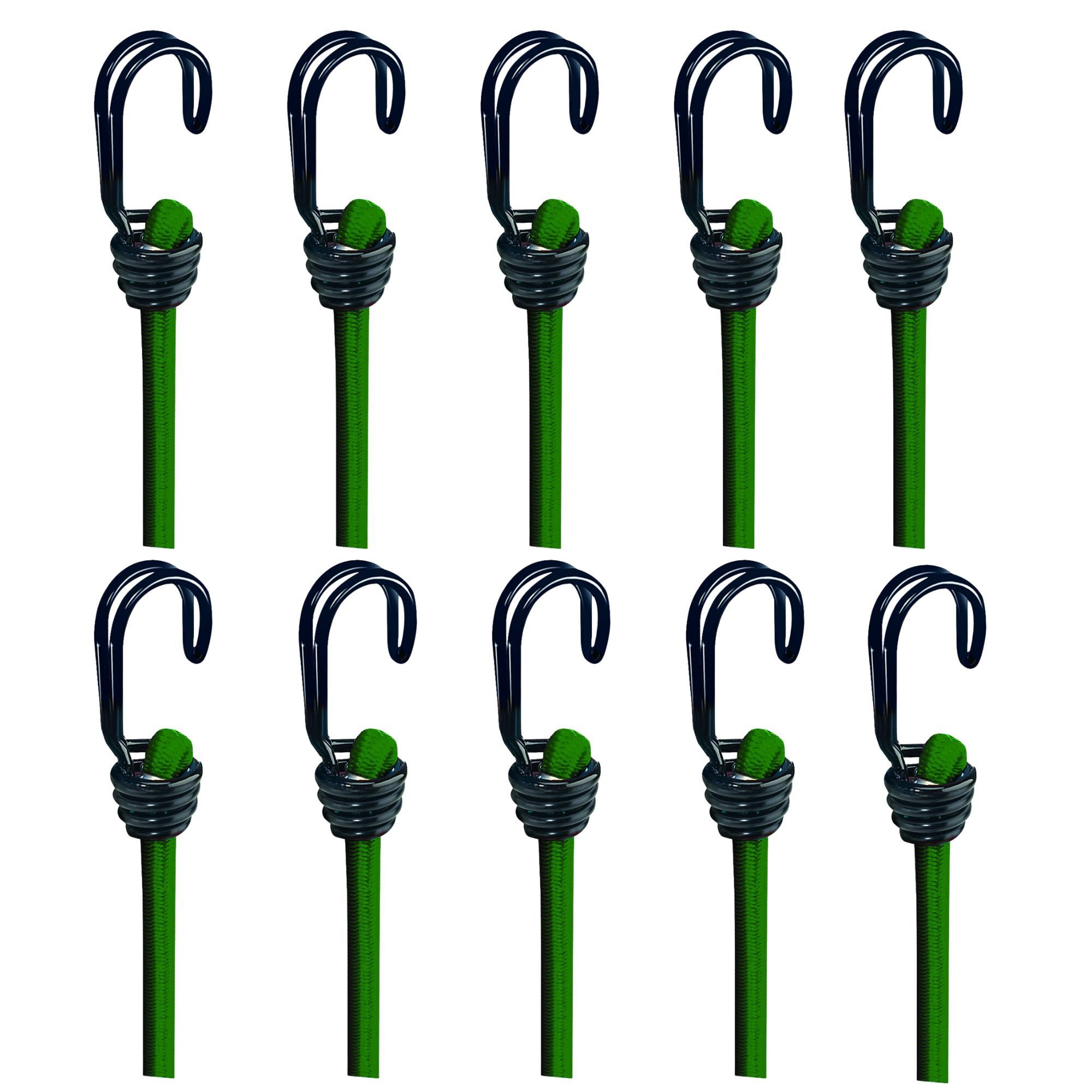 BASI Spanngurt Spanngummi (Spar-Set, 5-tlg), 5er Set Gummispannseil, Doppelhaken 80 cm, bis 40 kg, grün, 10 Stück