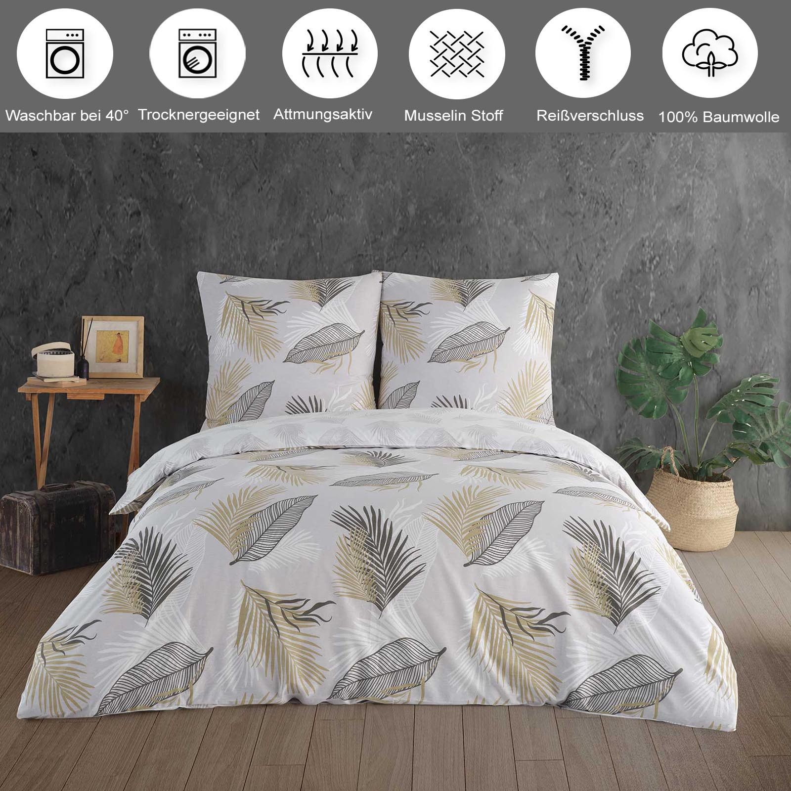 Buymax Bettwäsche Willow, Renforcé: 100% Baumwolle, 3 teilig, Premium 100% Baumwolle Bettbezug-Set 200x220 cm mit Reißverschluss