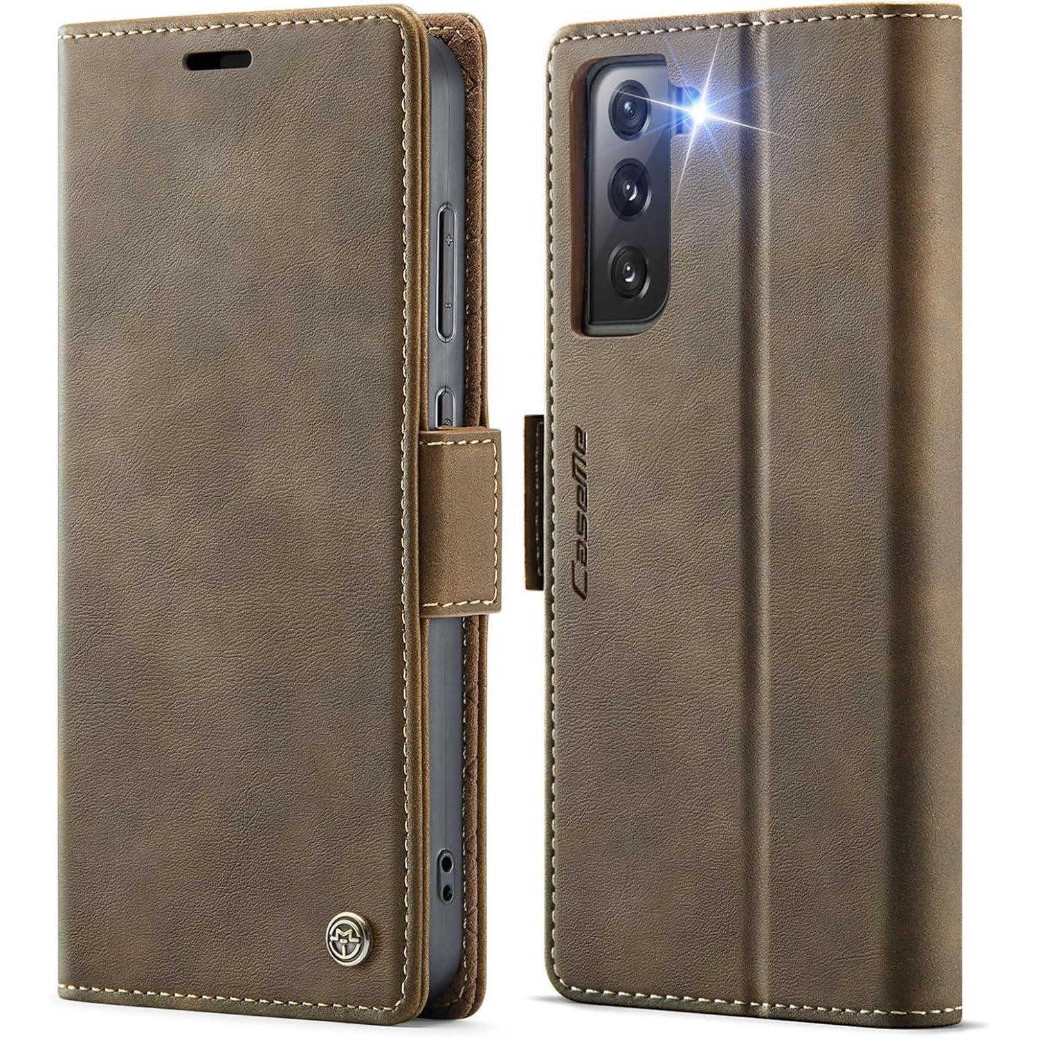 LuxusKollektion Flip Case Handyhülle Klappbar PU Leder RFID Samsung Galaxy S21 Vintage Braun