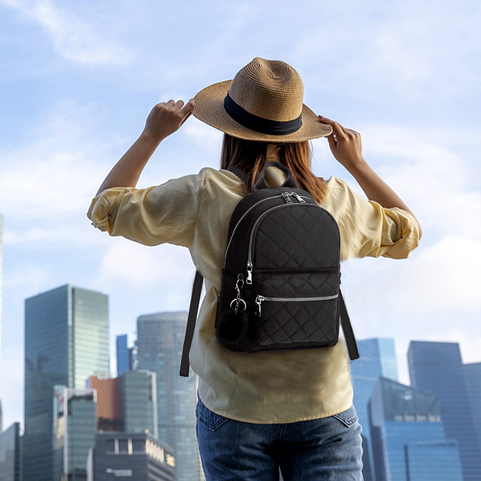 TAN.TOMI Cityrucksack Rucksack Damen Klein, Cityrucksack Nylon Wasserdicht Rucksäcke, Für Schule Travel Wandern Arbeit – Bild 2 von 5