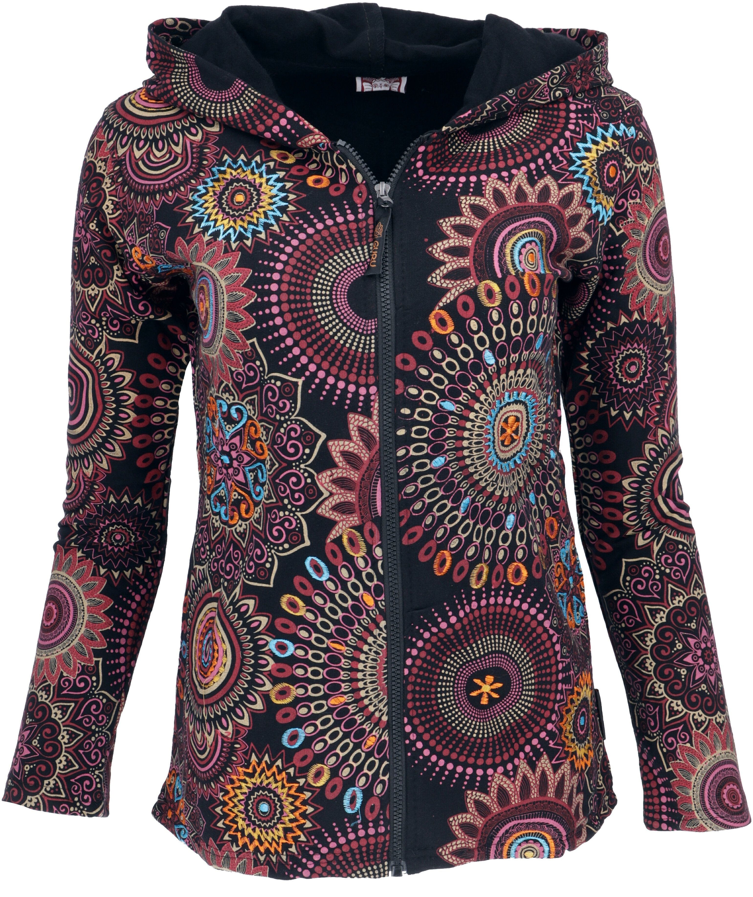 Guru-Shop Langjacke Boho Hippie chic Jacke, bestickte Jacke -.. alternative Bekleidung schwarz/pink