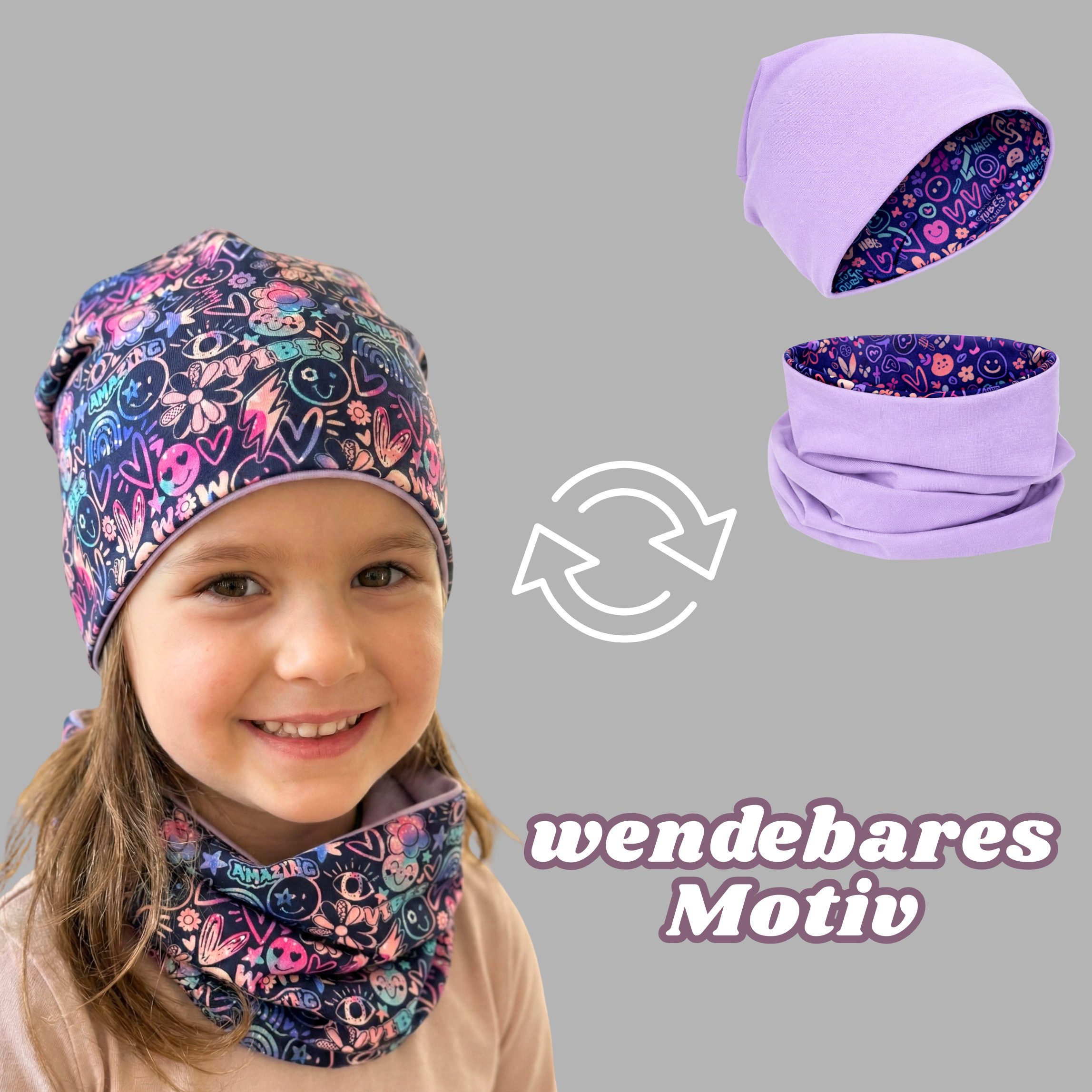 HECKBO Beanie HECKBO Kinder Mädchen Jungen Beanie Mütze & Loop-Schal Set – Bild 2 von 5