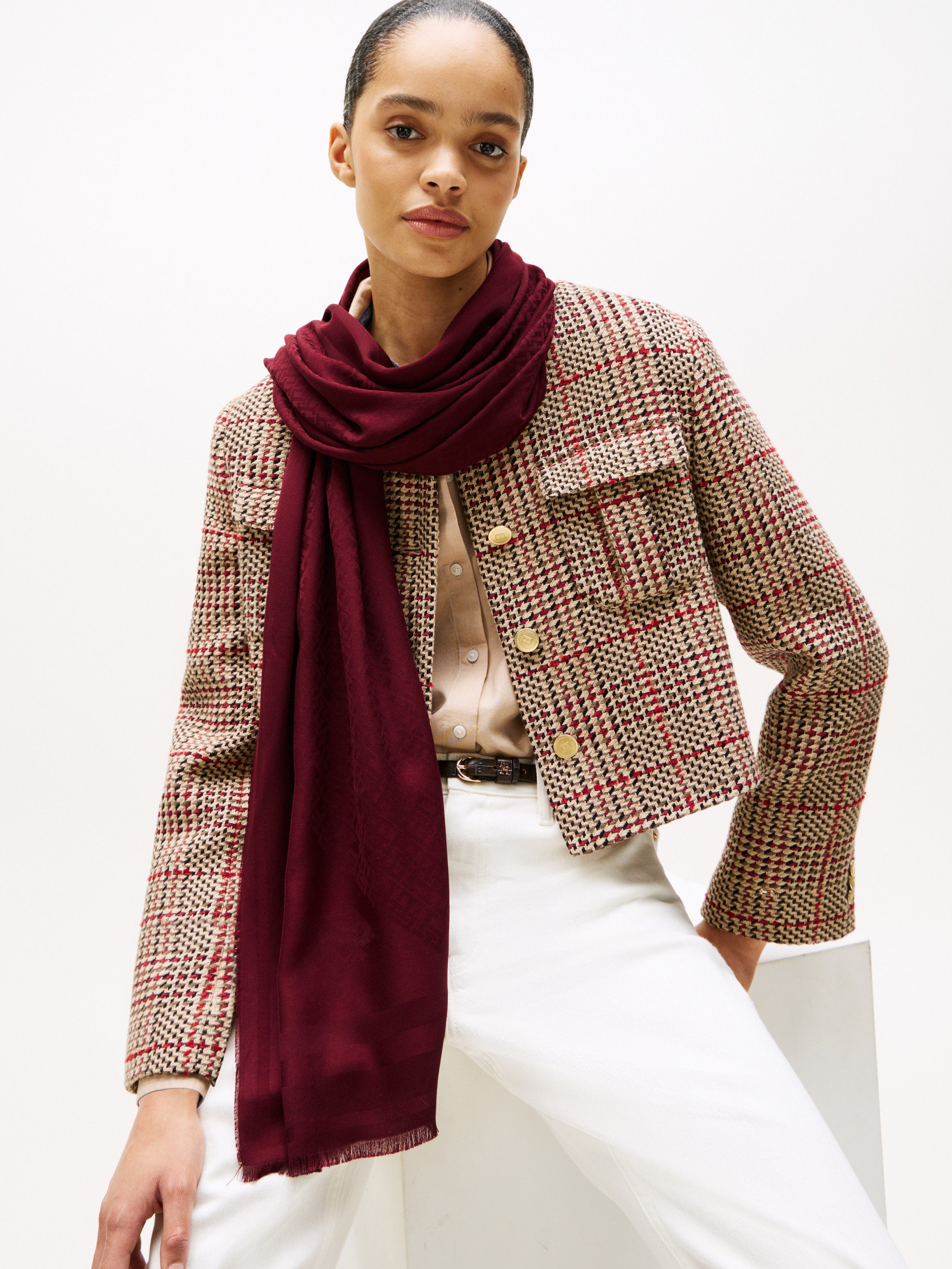 Tommy Hilfiger Schal TH MONOGRAM, mit Fransen und TH-Monogramm günstig online kaufen