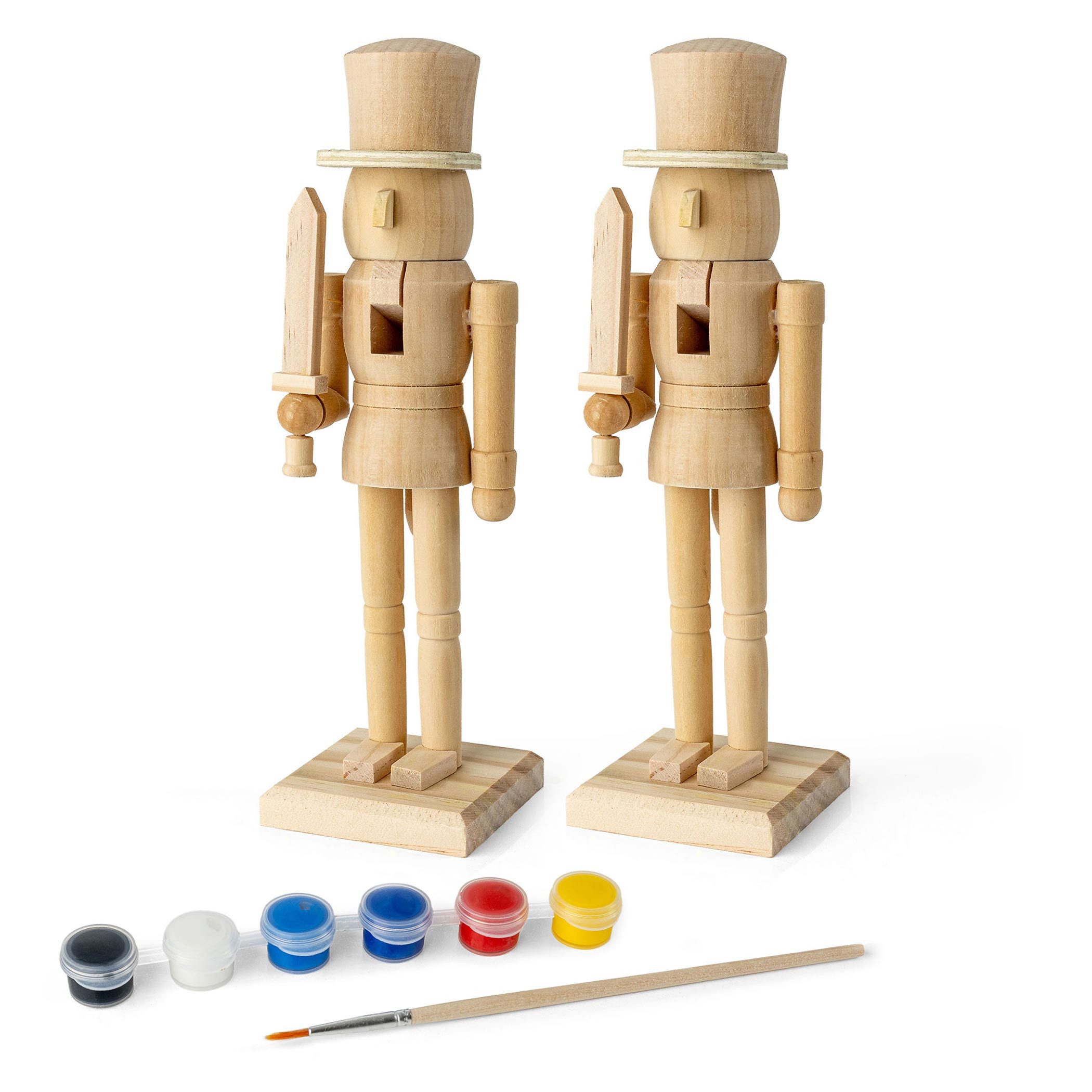 Spetebo Nussknacker Nussknacker 23 cm aus Holz zum Bemalen mit Pinsel & Farben - 2er Set, (Stück, 1-tlg., Anzahl), Inklusive feinem Pinsel