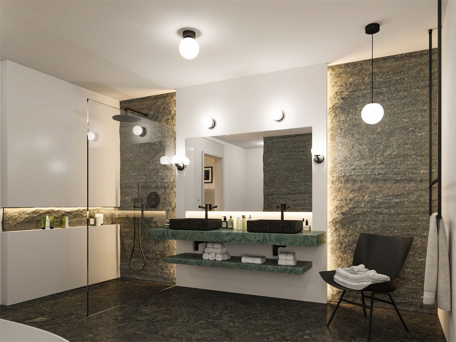 Paulmann LED Pendelleuchte Selection Bathroom Gove IP44 9W 3000K Satin, Glas/Metall, LED fest integriert, Warmweiß