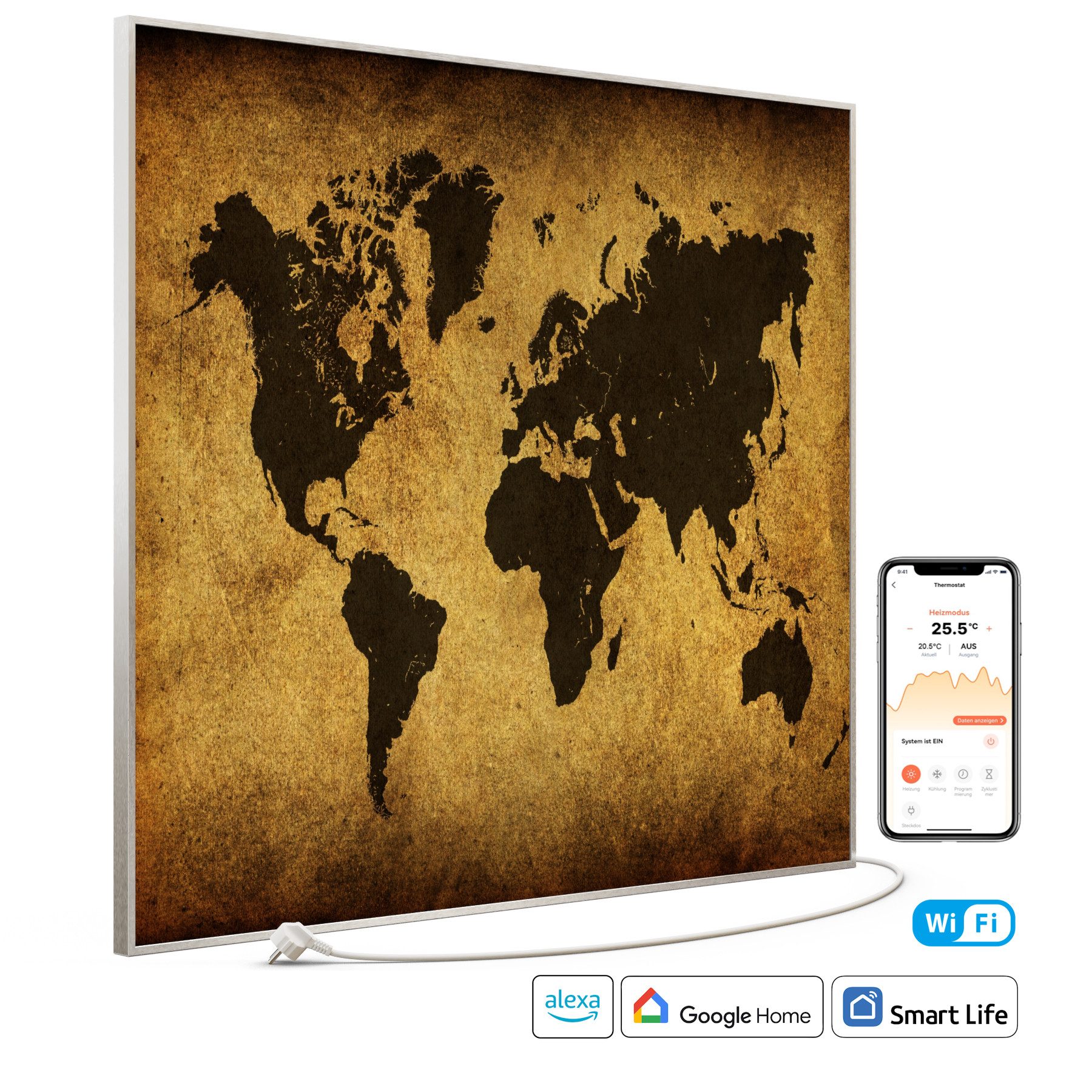 STEINFELD Heizsysteme Infrarotheizung Bild 1200W, 114x100cm, Made in Germany, 7 Jahre Garantie, mit Thermostat, Silber