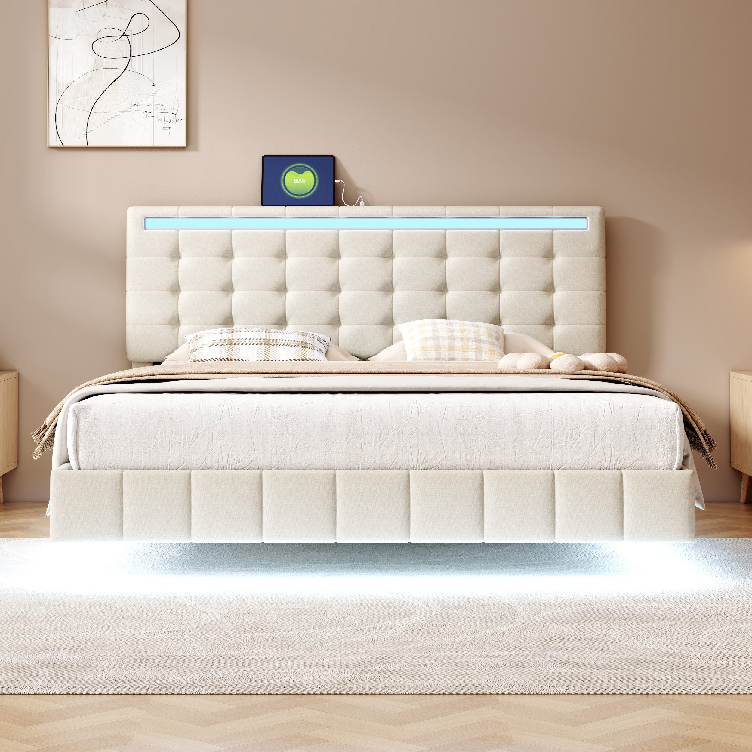 STILVORA Polsterbett 160x200 Bettgestell mit LED-Beleuchtung,Jugendbett günstig online kaufen