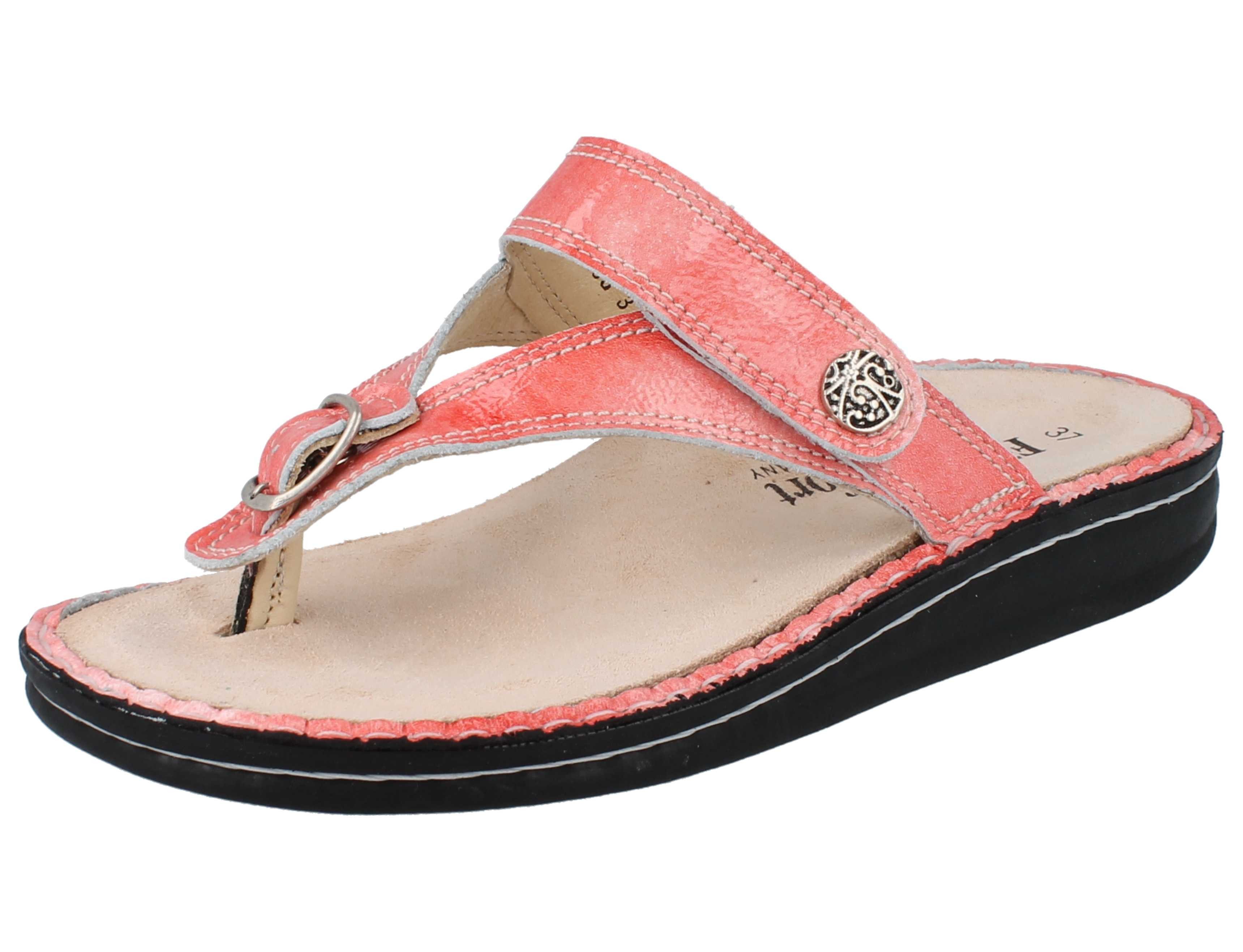 Finn Comfort FINN COMFORT Alexandria Soft Damen Zehenstegpantolette coralle Zehentrenner Wechselfußbett