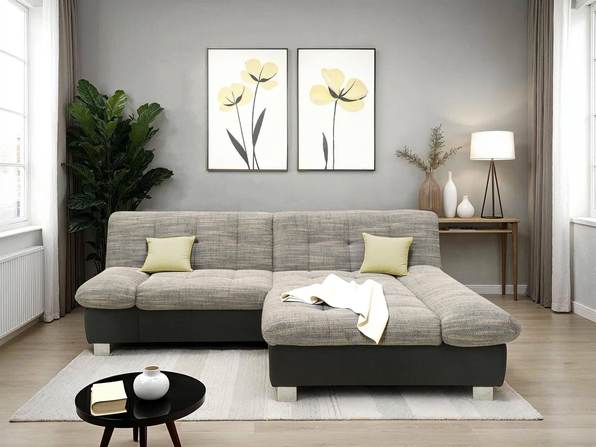 DOMO collection Ecksofa 100031 kompakte Stellmaße, komfortabel und bequem, L-Form, wahlweise mit Bettfunktion und Armteilverstellung. Breite 234 cm