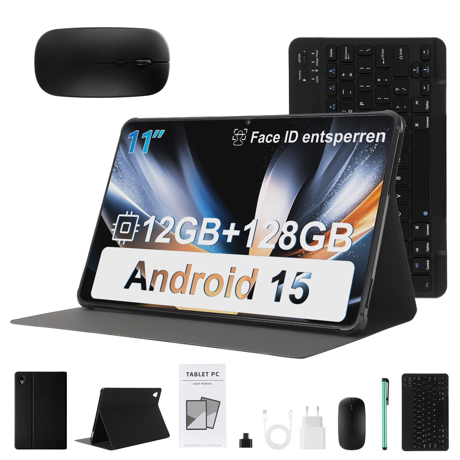 oyajia Android 15 11 Zoll tablet 8000mAh 12GB RAM 128GB ROM, 1280x800 HD IPS Tablet (11", 128 GB, 16MP+8MP, Octa-Core Tablets PC 2.4G/5G WLAN /WIFI5/GPS/Face ID/OTG)