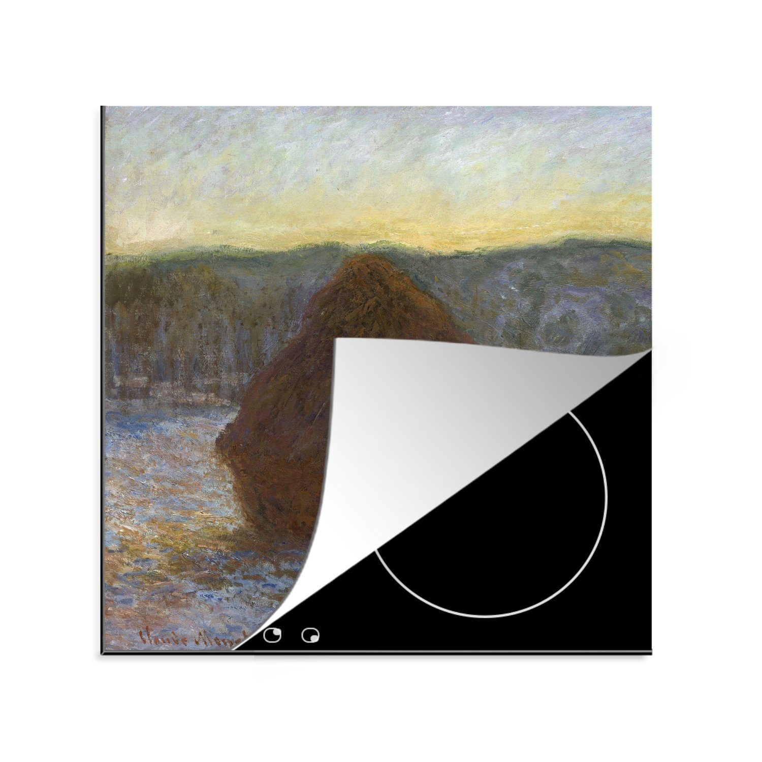 MuchoWow Herdblende-/Abdeckplatte Heuhaufen (Tauwetter, Sonnenuntergang) - Claude Monet, Vinyl, (1 tlg), 78x78 cm, Ceranfeldabdeckung, Arbeitsplatte für küche