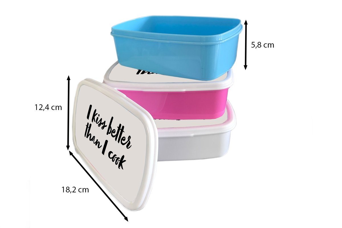MuchoWow Lunchbox für Erwachsene, Mädchen, - - Brotdose - (2-tlg), Kunststoff Brotbox küsse Ich Sprichwörter Zitate besser Snackbox, koche ich Kinder, Kunststoff, Kuss, als rosa