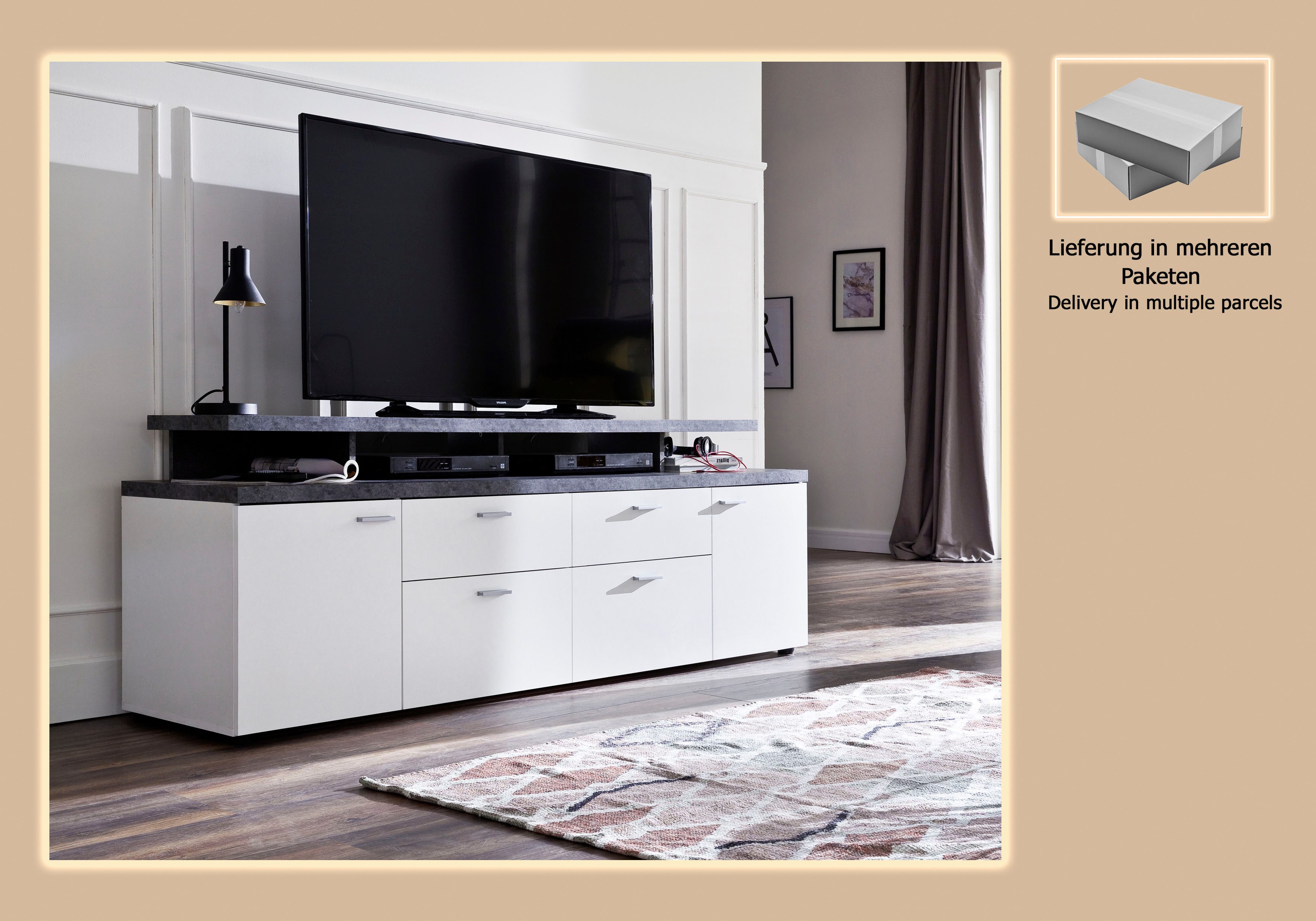 Home affaire TV-Board Messina (1 St), TV-Lowboard mit Türen, Schubladen & Fächern - (B/T/H) 180/47/66 cm – Bild 5 von 5