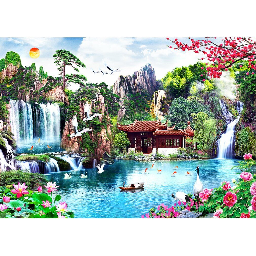 Wooden City Puzzle Holzpuzzle Wasserfälle im japanischen Garten 2in1, 2000 Teile ECO, Puzzleteile