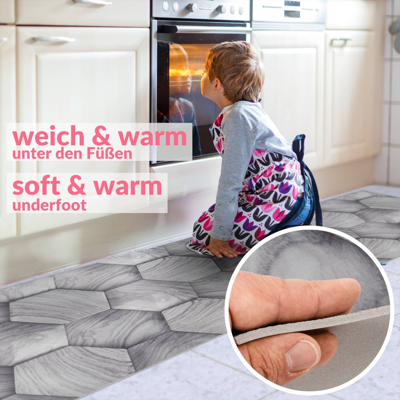ANRO Küchenläufer Flurteppich TAREK Läufer Küche Textil, Eckig, Höhe: 3 mm, Genarbt PVC