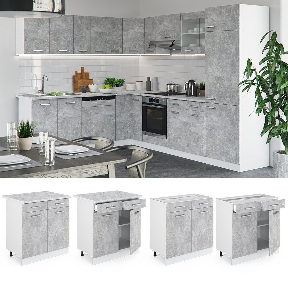 Vicco Unterschrank R-Line, Beton/Weiß, 80 cm ohne Arbeitsplatte (1-St)