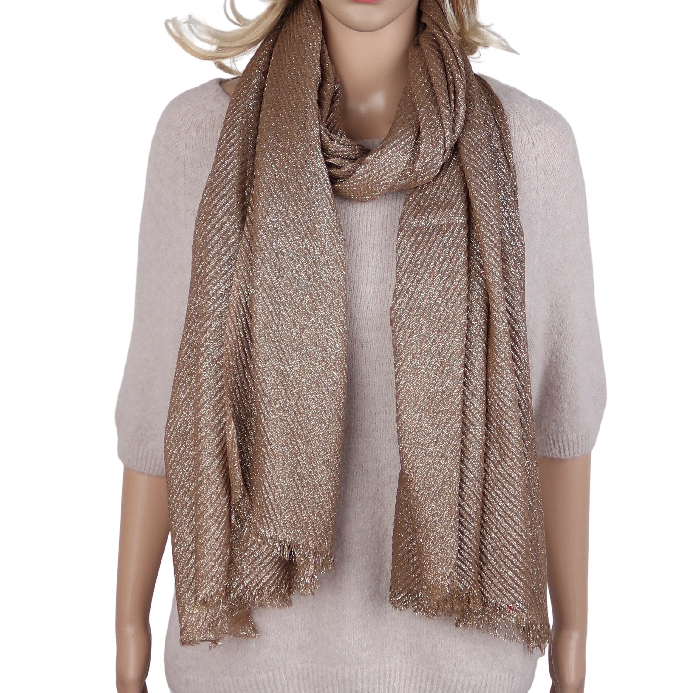 MIRROSI Modeschal Damen Schal 70x180 cm aus 100% Viskose – leichter Glitzerschal, weicher Ganzjahresschal