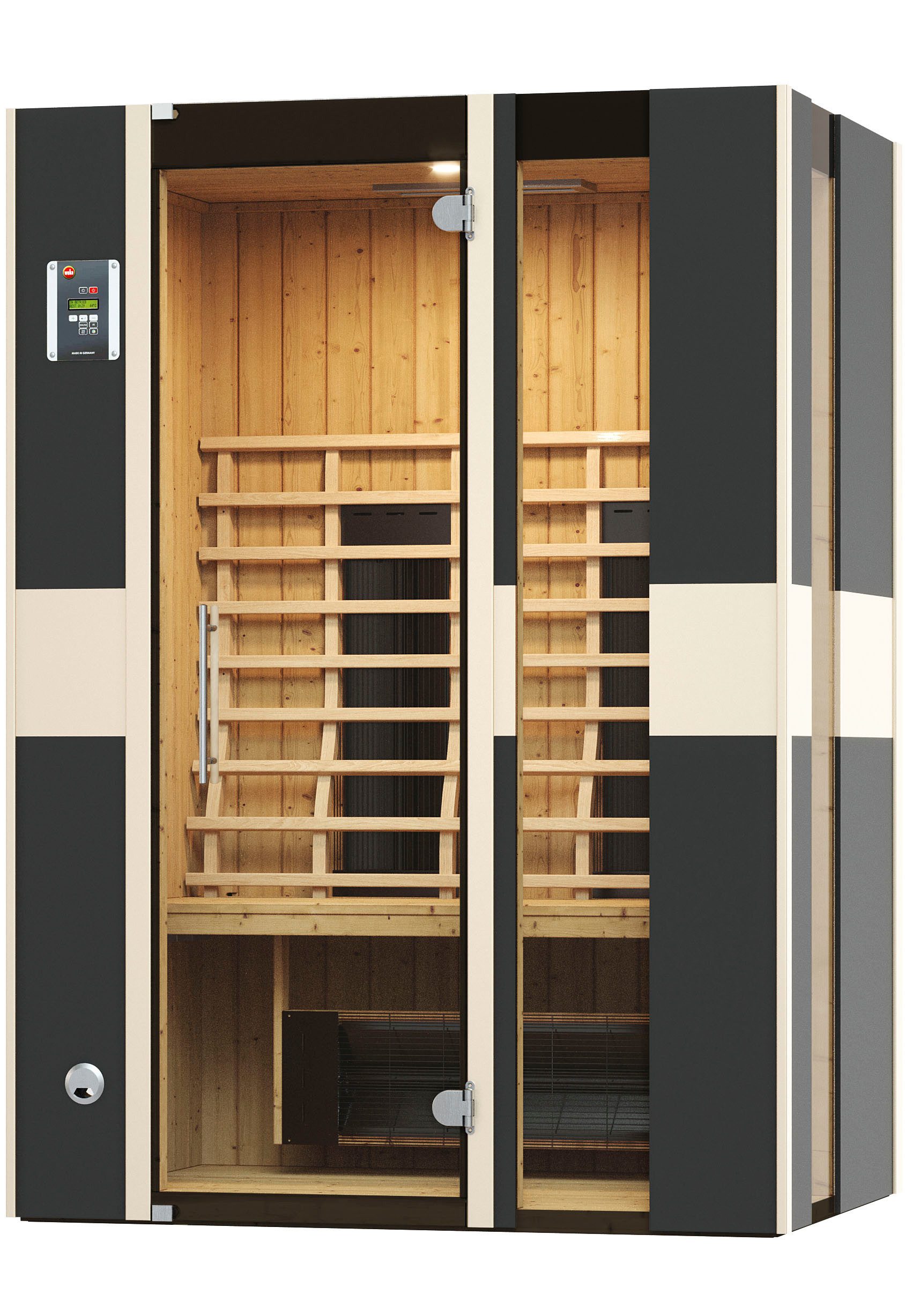 weka Infrarotkabine Infrarotkabine MILA 2, BxTxH: 137 x 99 x 190 cm, 63 mm, sportlichesDesign, farblich abgesetzt, 3 Fensterelemente